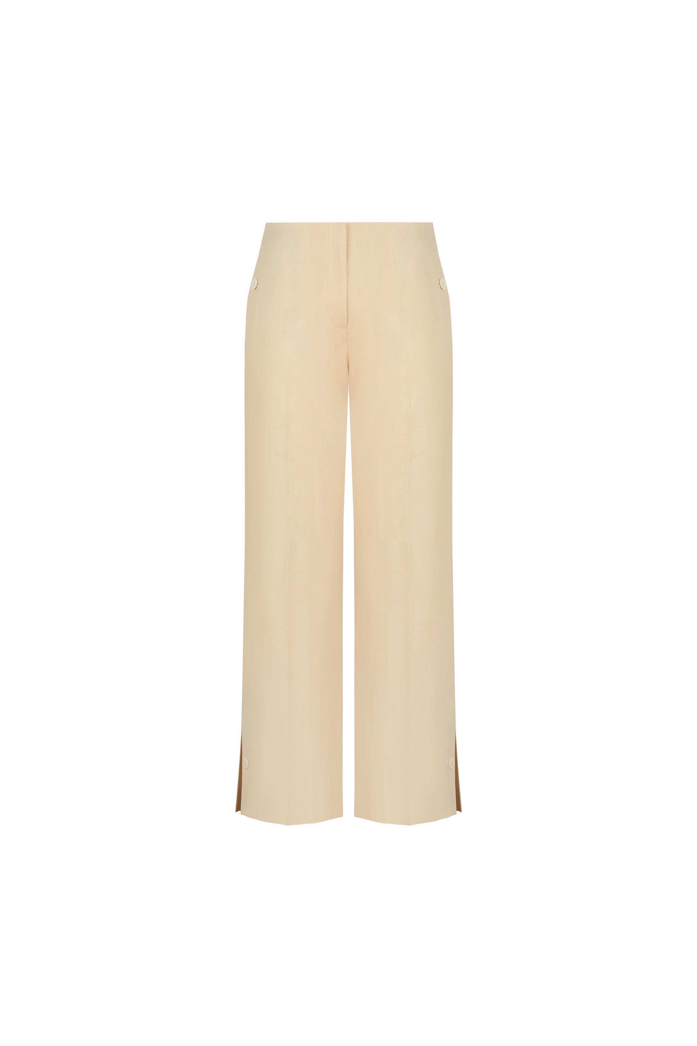 Kemik Düğmeli Poliviskon Pantolon Krem