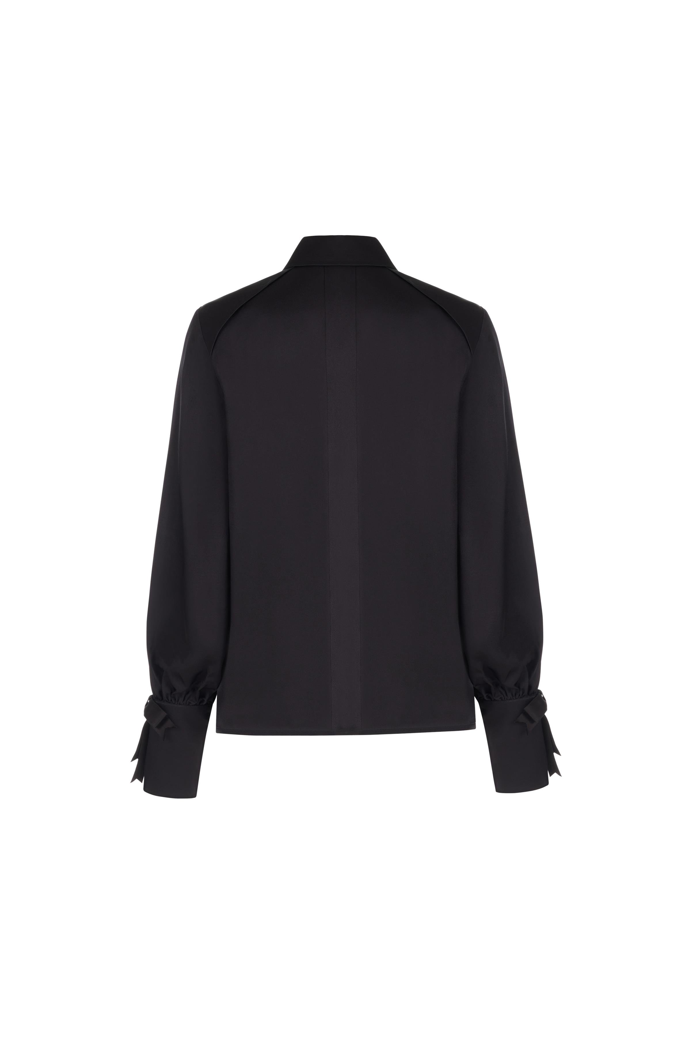Kolları Fiyonklu Saten Gömlek Siyah