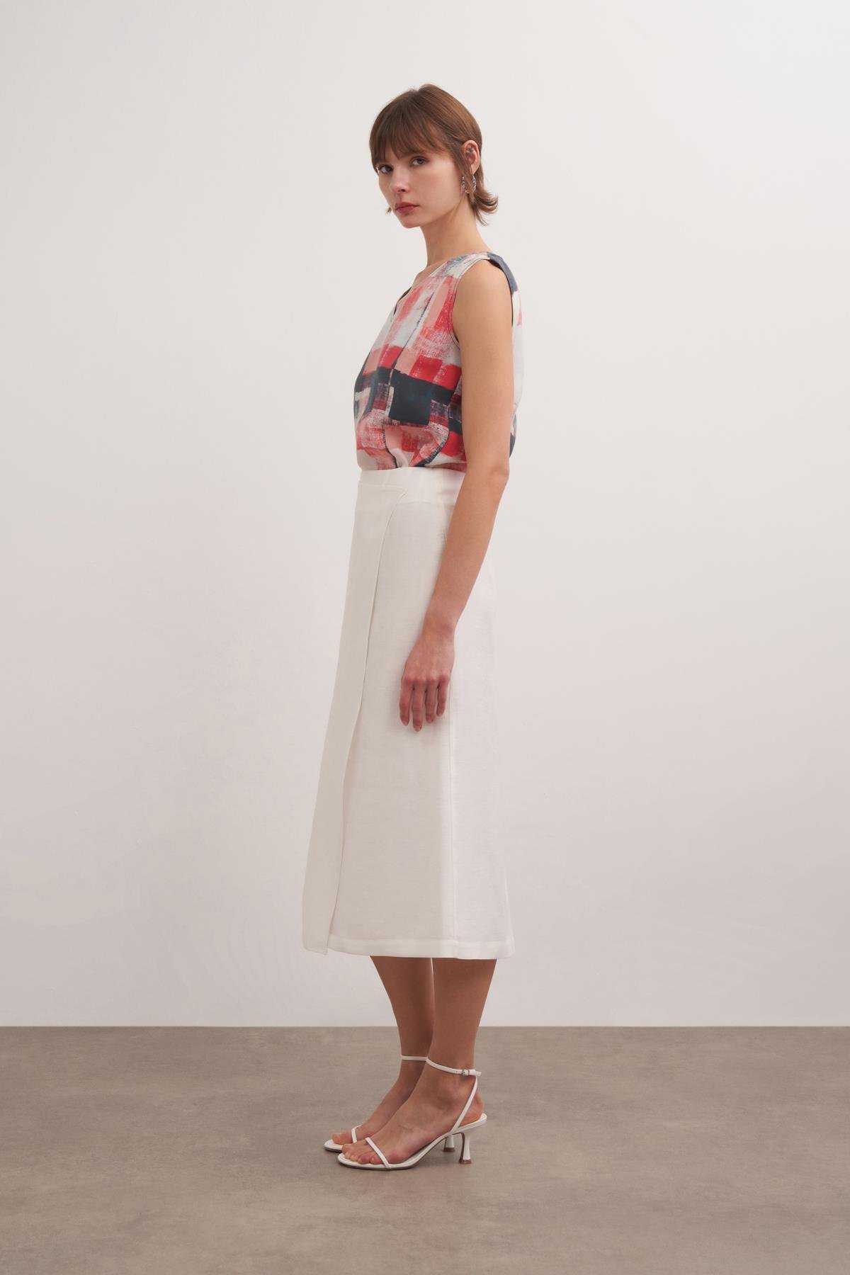 Kolsuz Keten Bluz Baskı