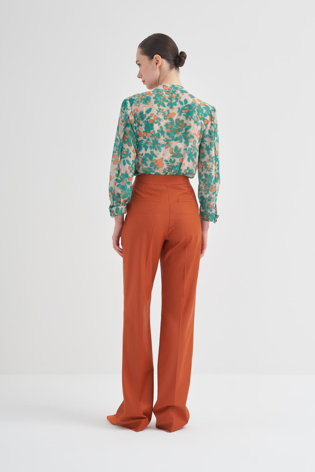 Contrast Button Detailed Wide-leg Wool Blend Trousers Orange