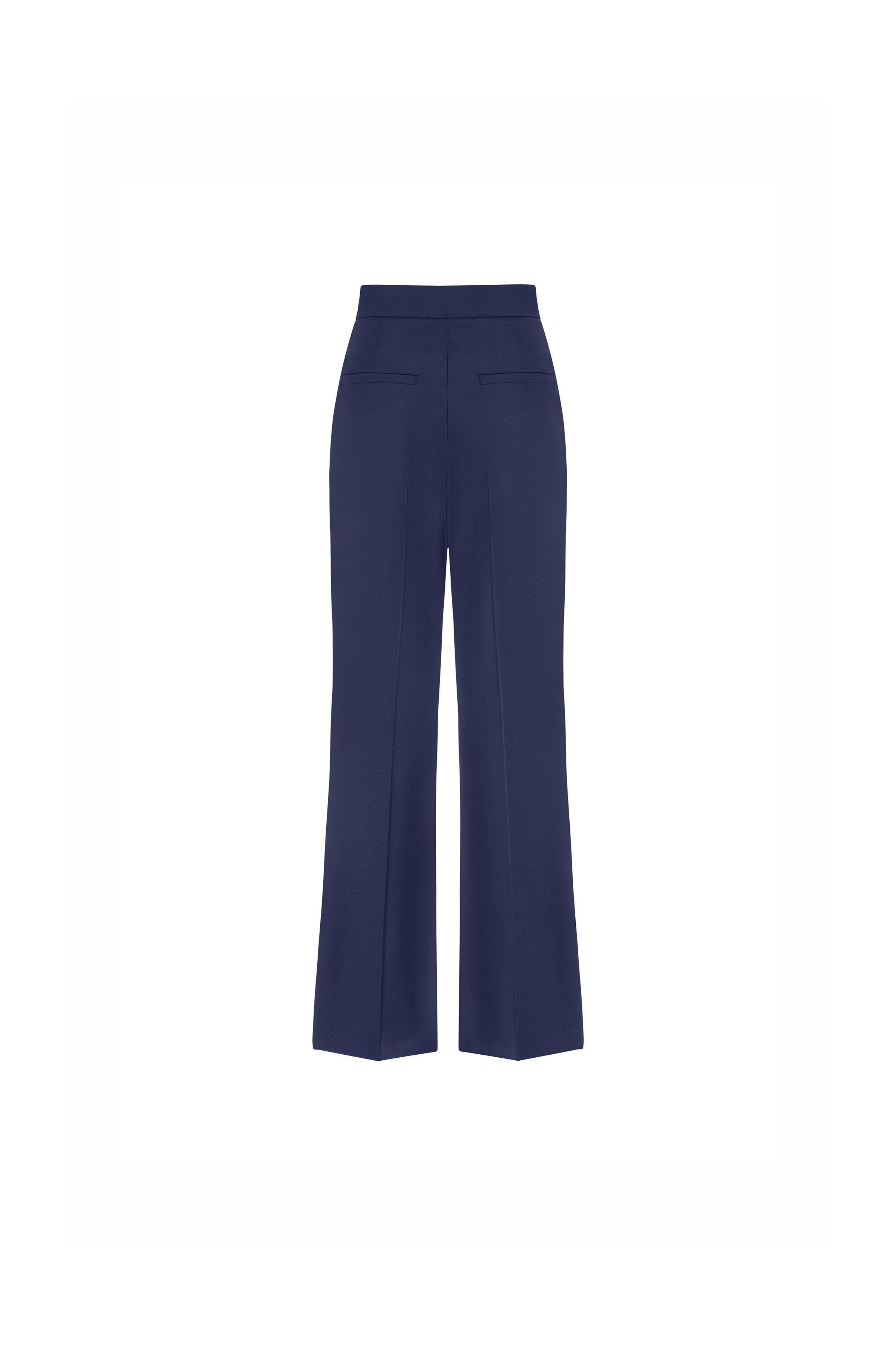 Contrast Button Detailed Wide-leg Wool Blend Trousers Navy