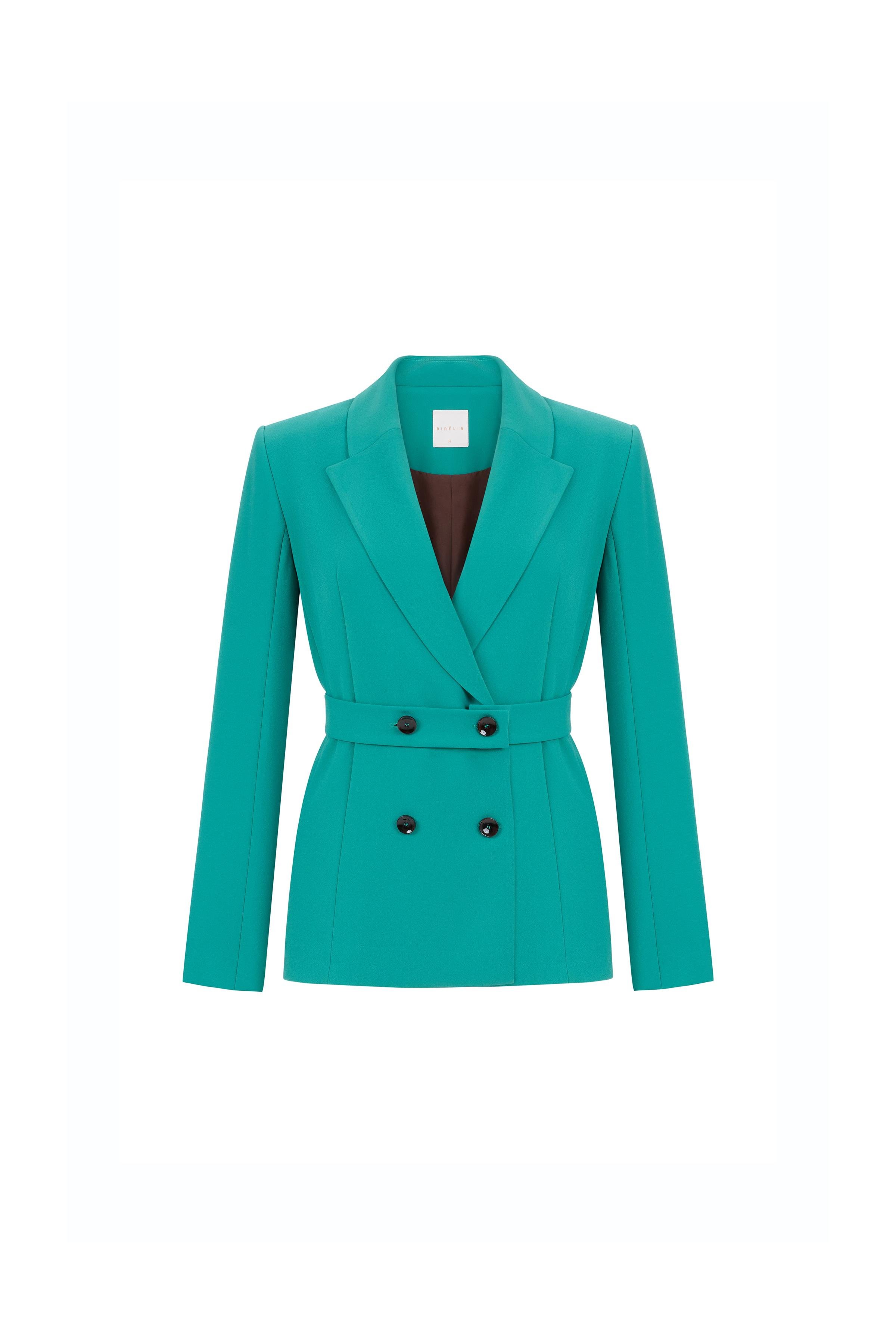 Contrast Button Detailed Crepe Jacket Deep Blue