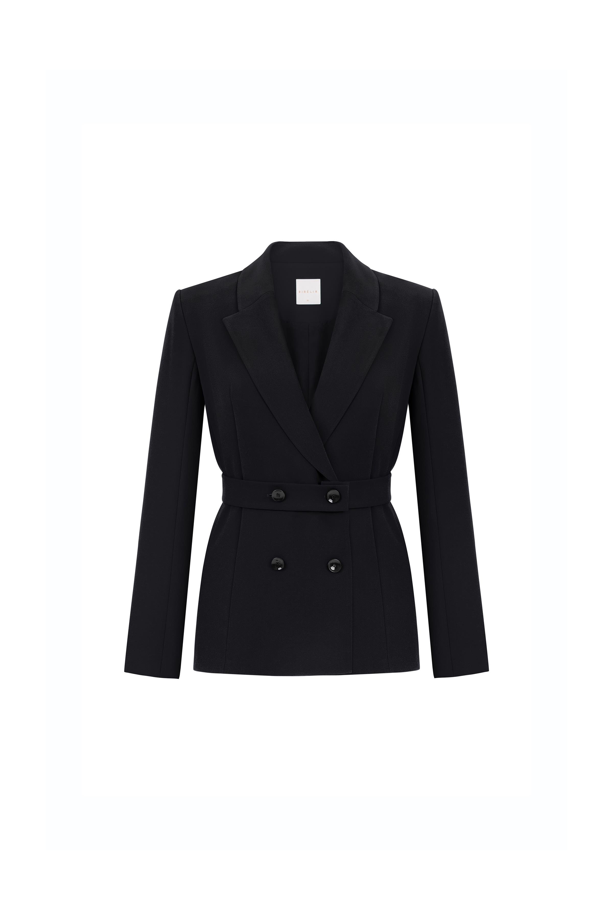 Contrast Button Detailed Crepe Jacket Black