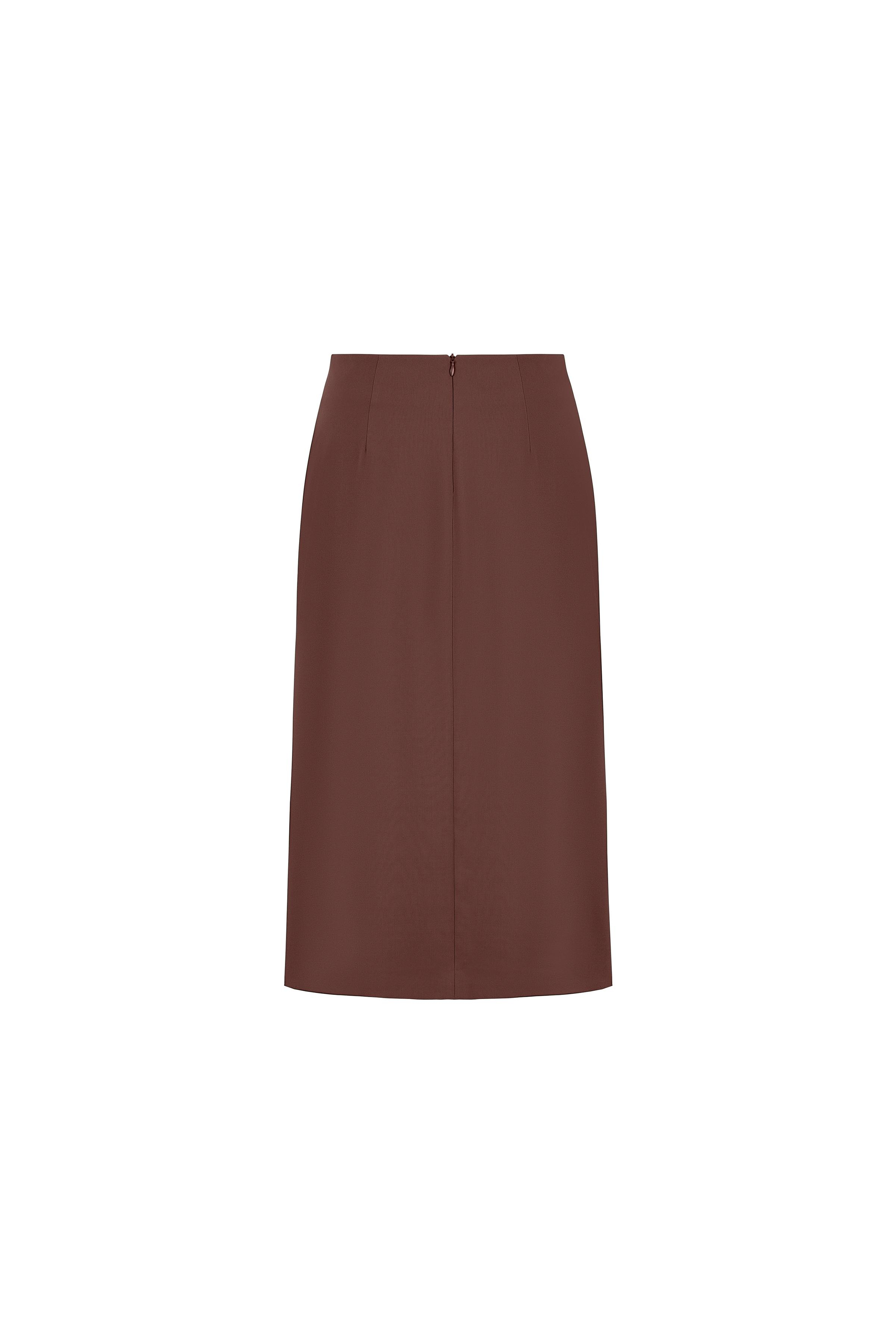 Contrast Button Polyester-viscose Skirt Coffee