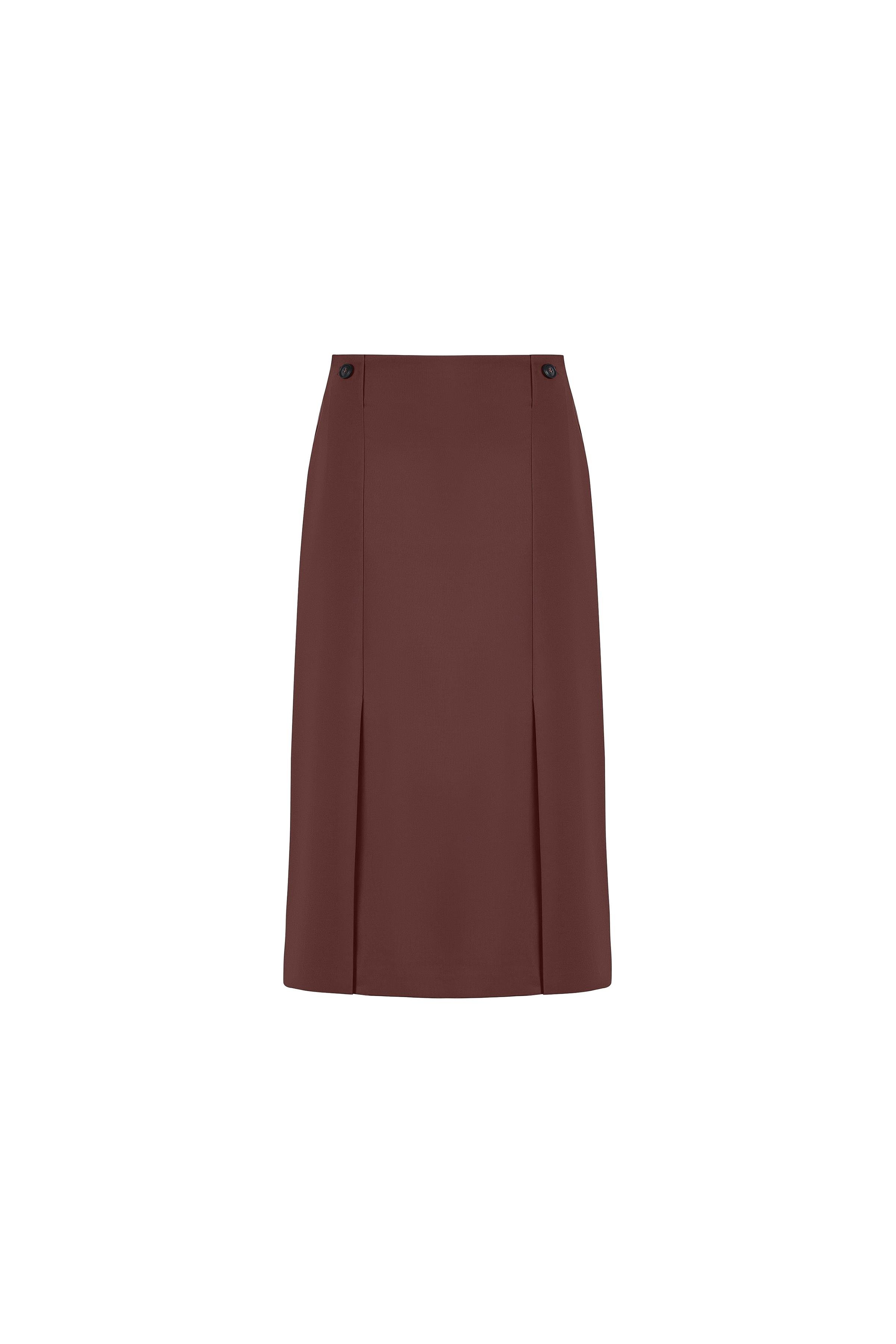 Contrast Button Polyester-viscose Skirt Coffee