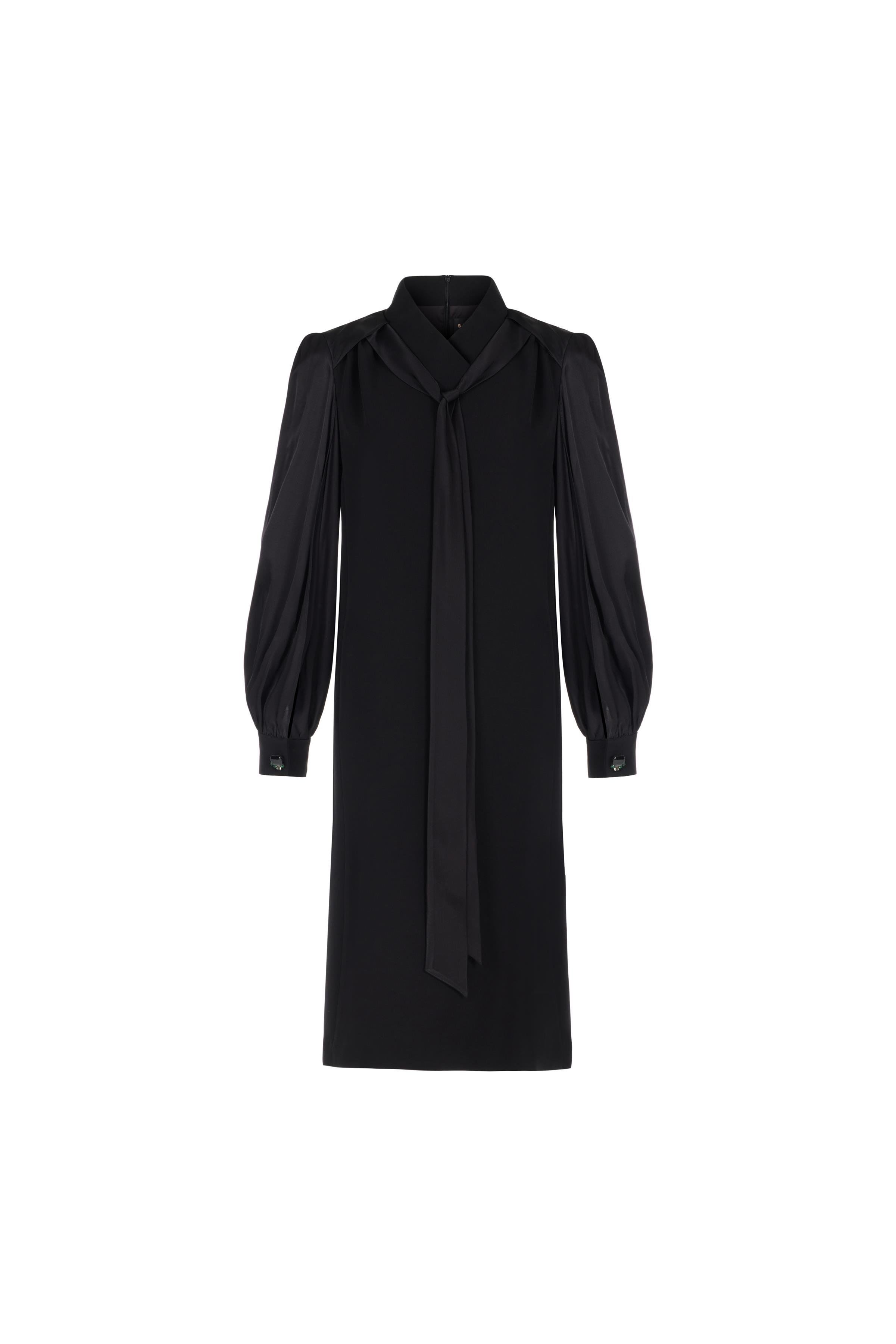 Kravat Detaylı Elbise Siyah