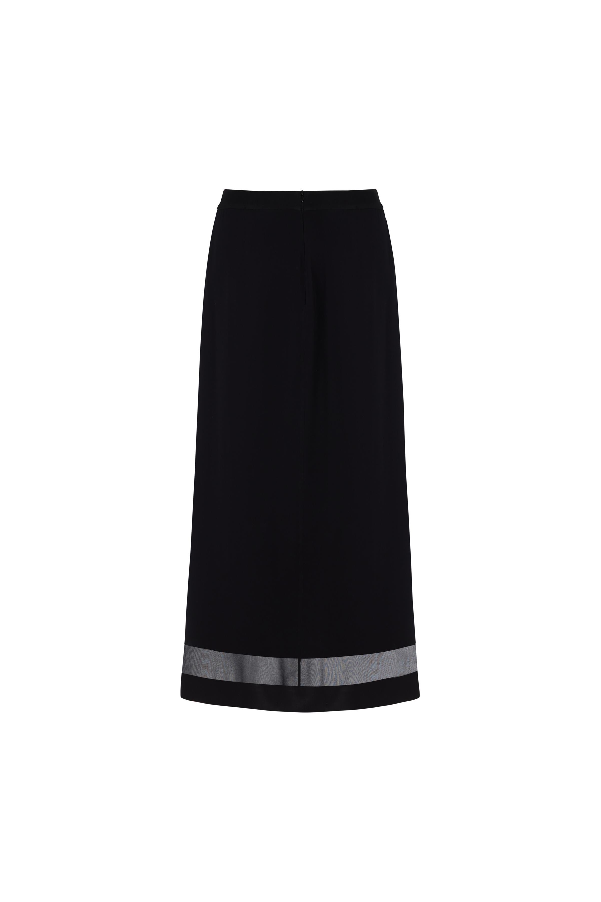 Krep Şifondan Saten Detaylı Etek Siyah