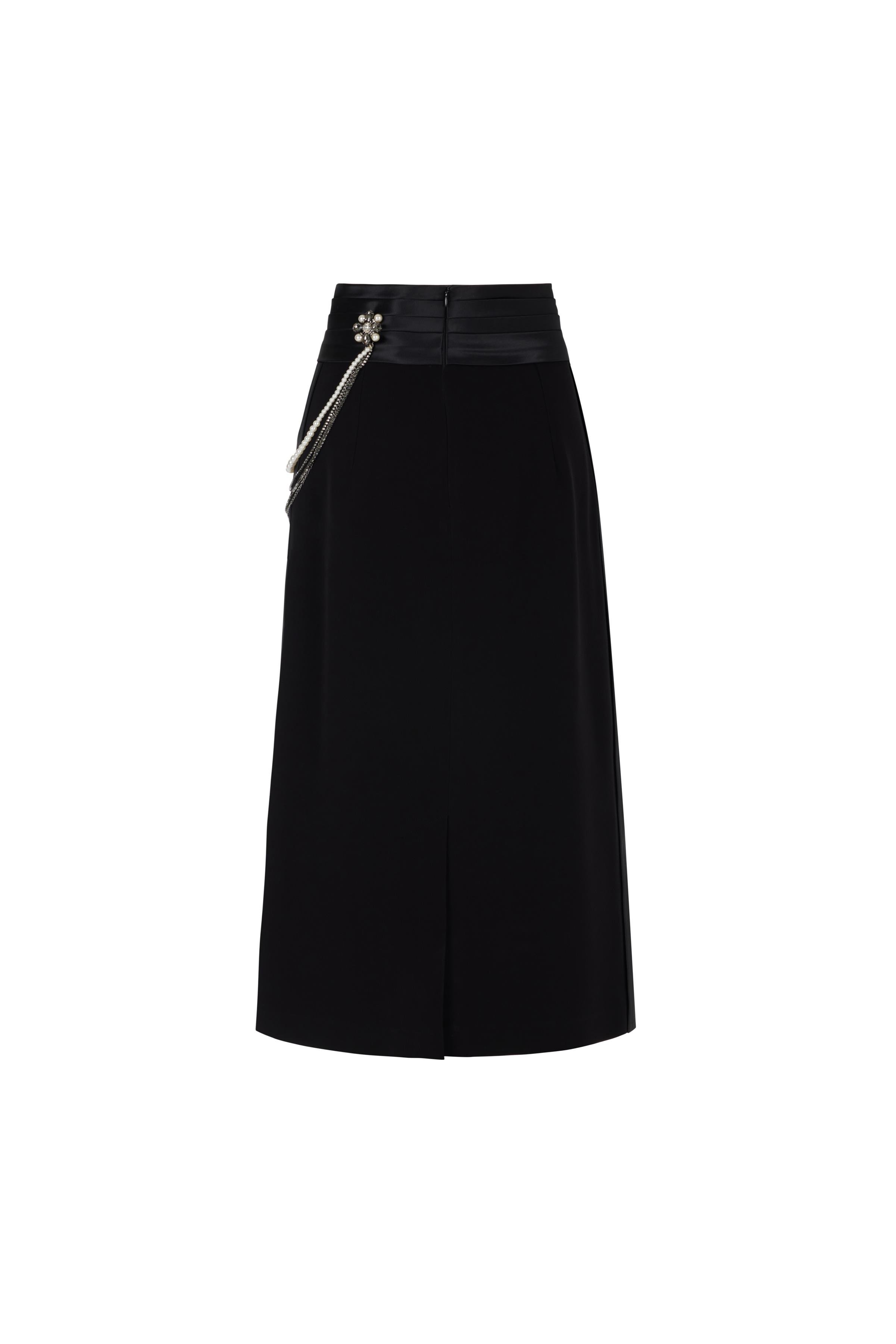 Kristal Brış, Zincir Ve İnci Aksesuarlı Etek Siyah