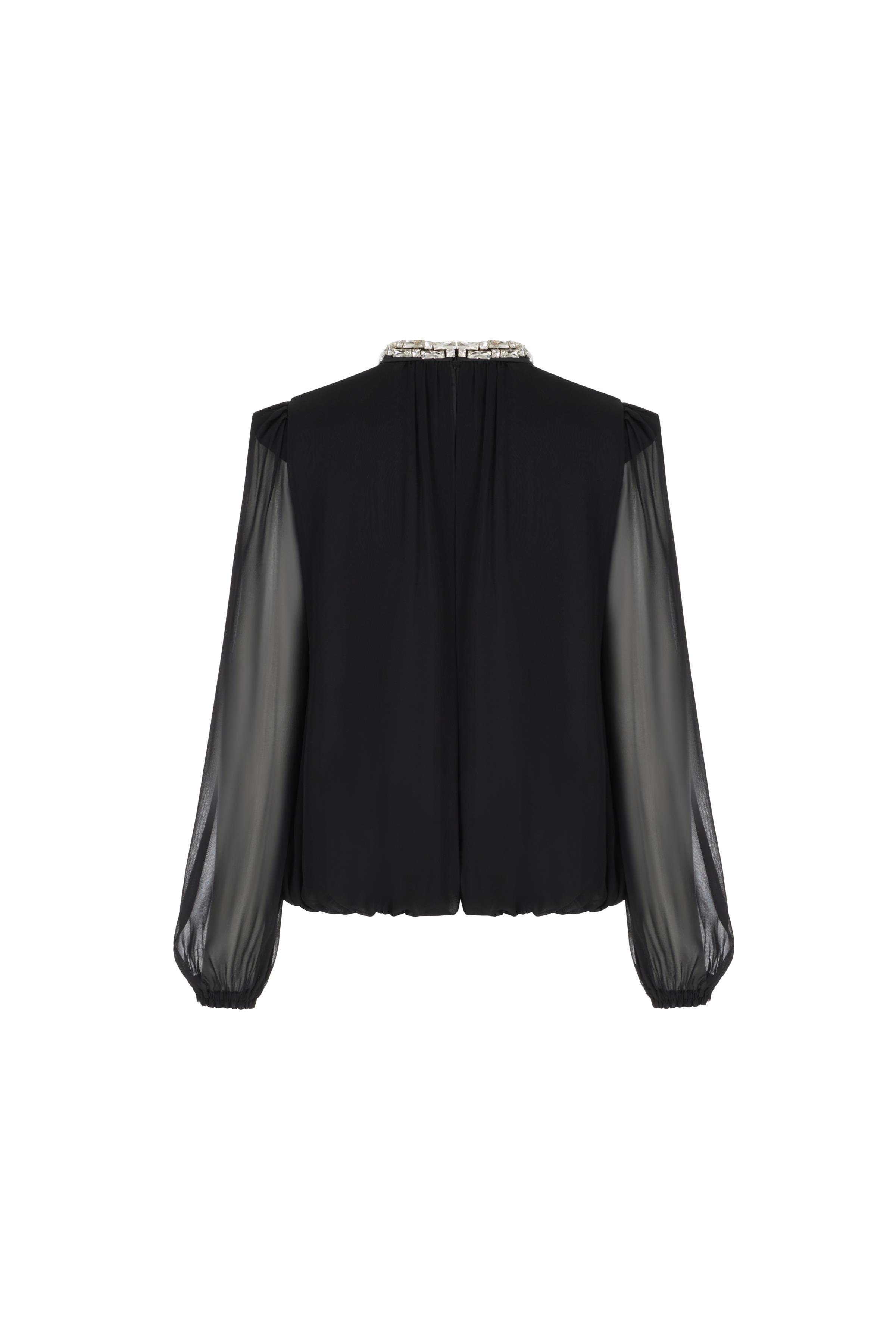 Kristal Krep Şifon Bluz Siyah