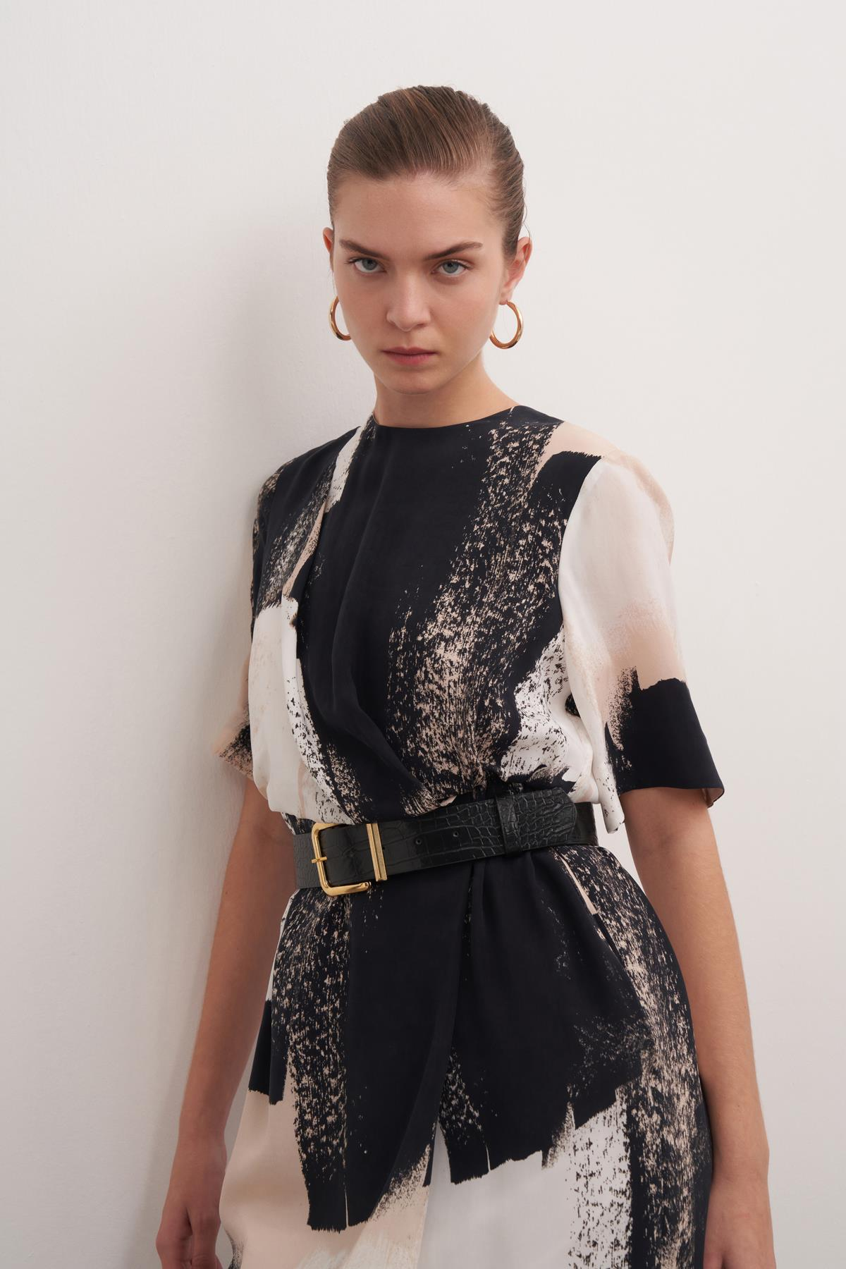 Double-breasted Patterned Cupro Dress Prınt