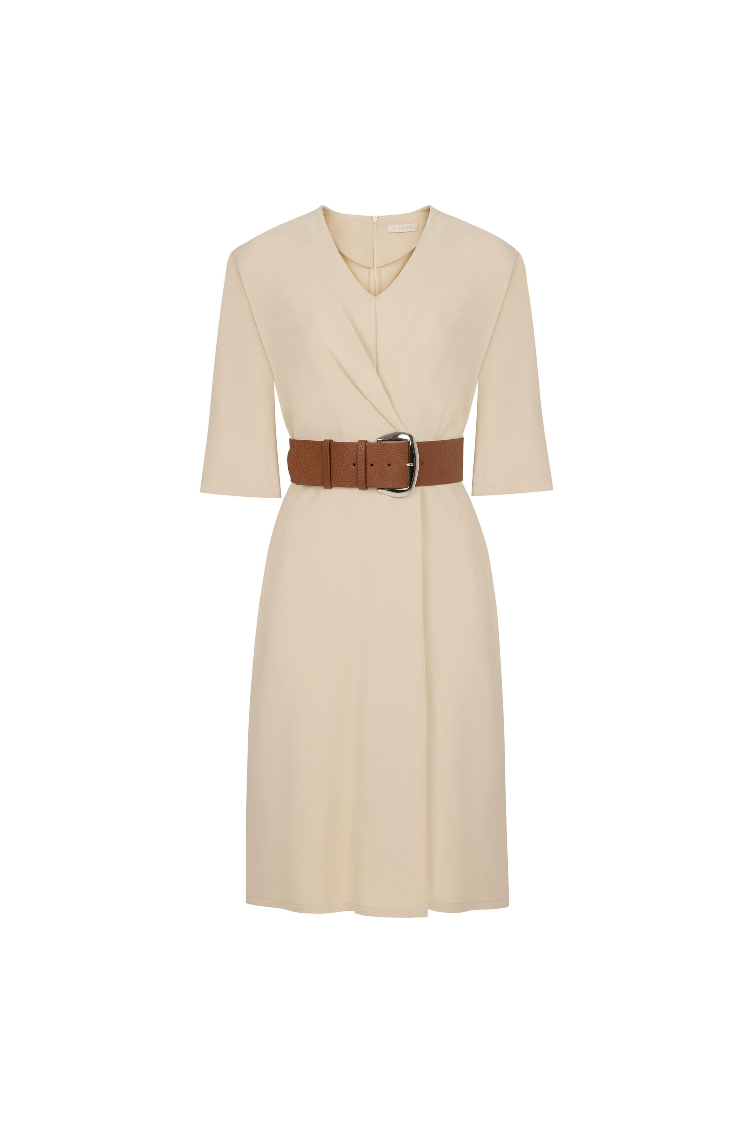 Double-breasted Viscose Dress Lıght Gold