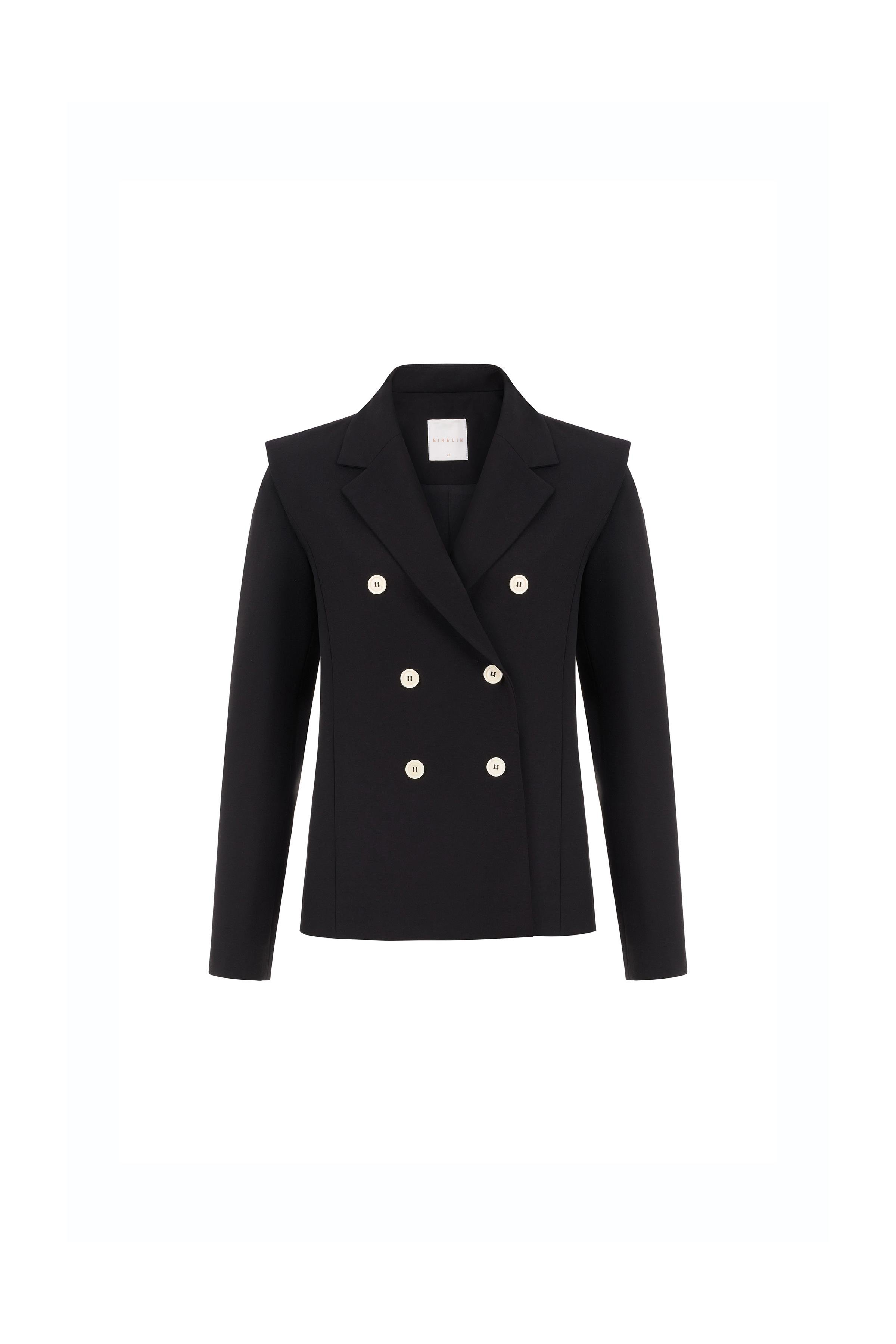 Kruvaze Kapama Poliviskon Ceket Siyah