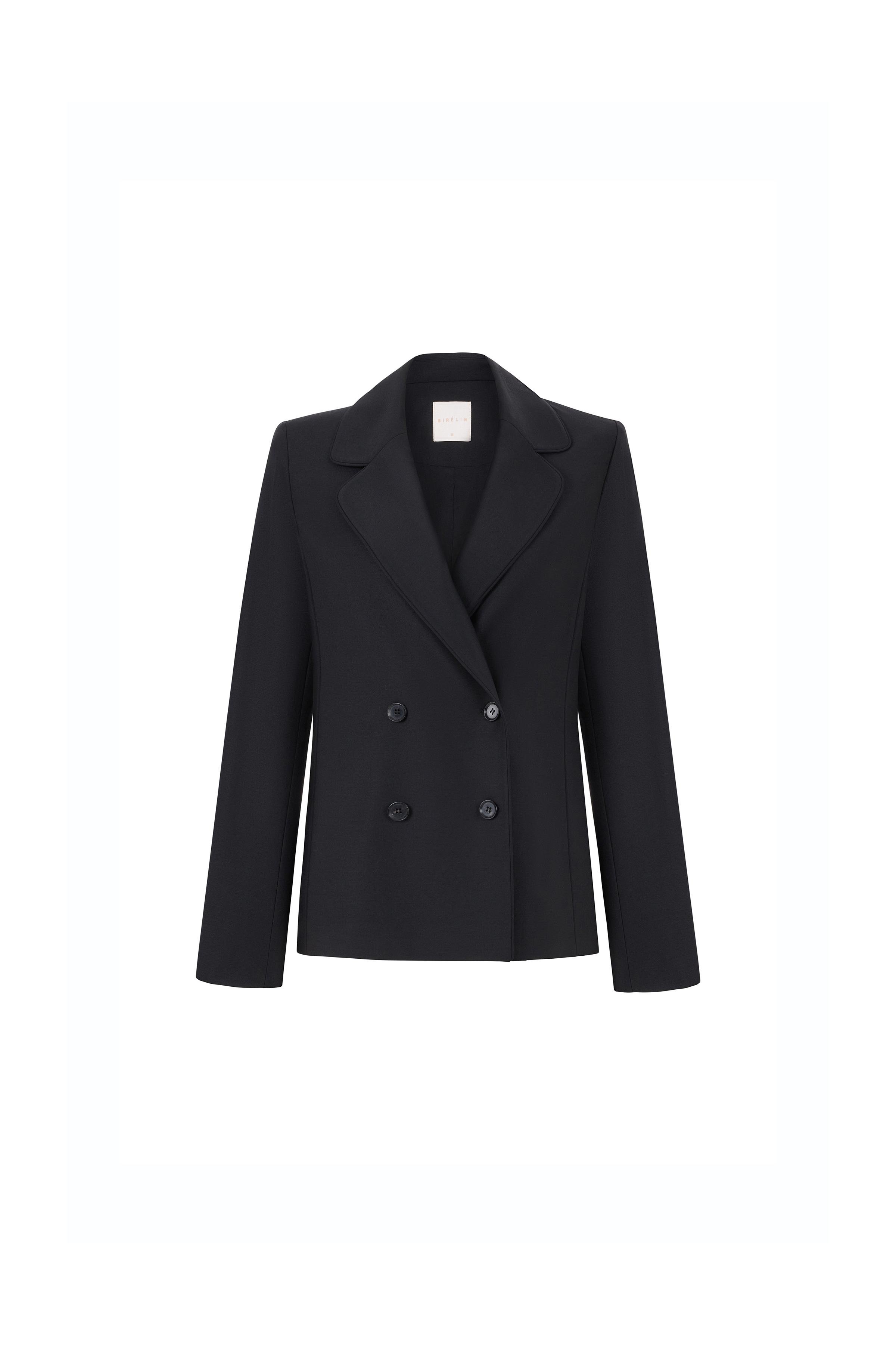 Double-breasted Wool Blend Jacket Black