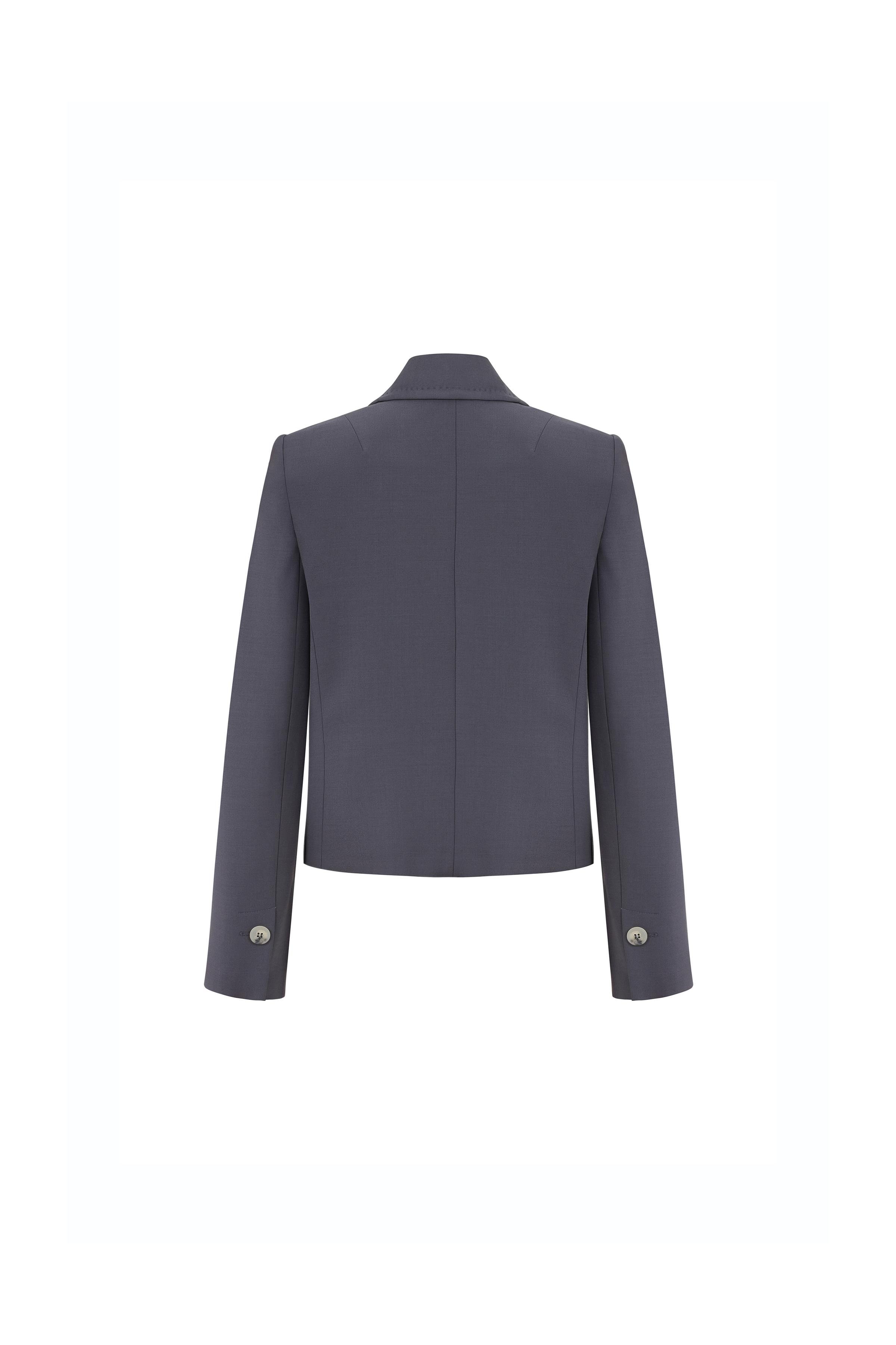 Double-breasted Wool Short Jacket Dark Grey