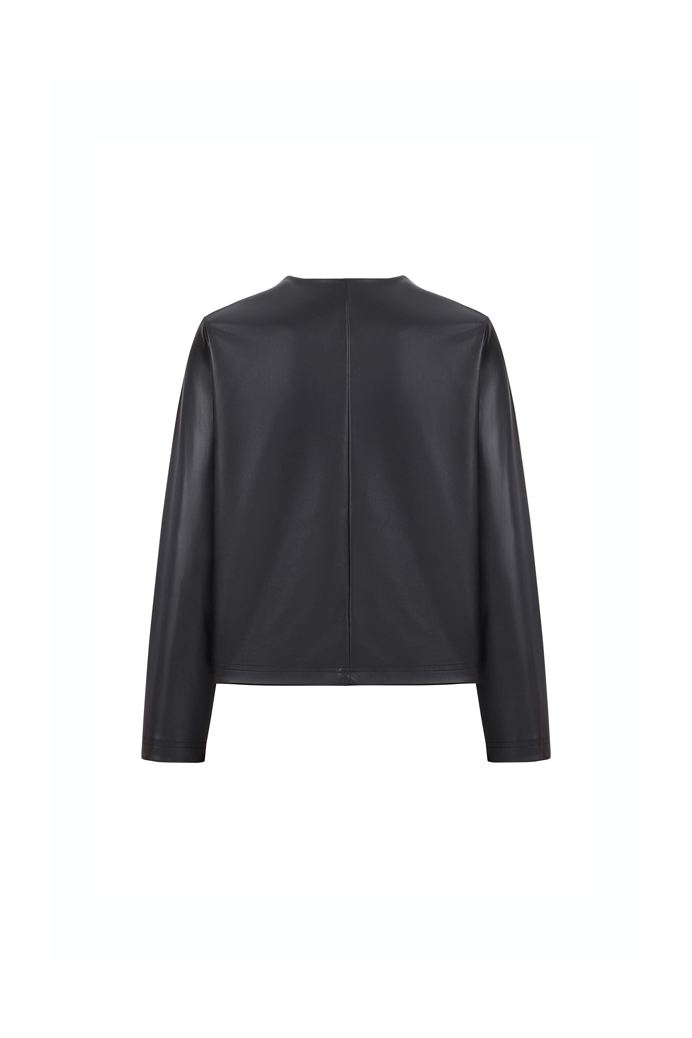 Kruvaze Suni Deri Bluz Siyah