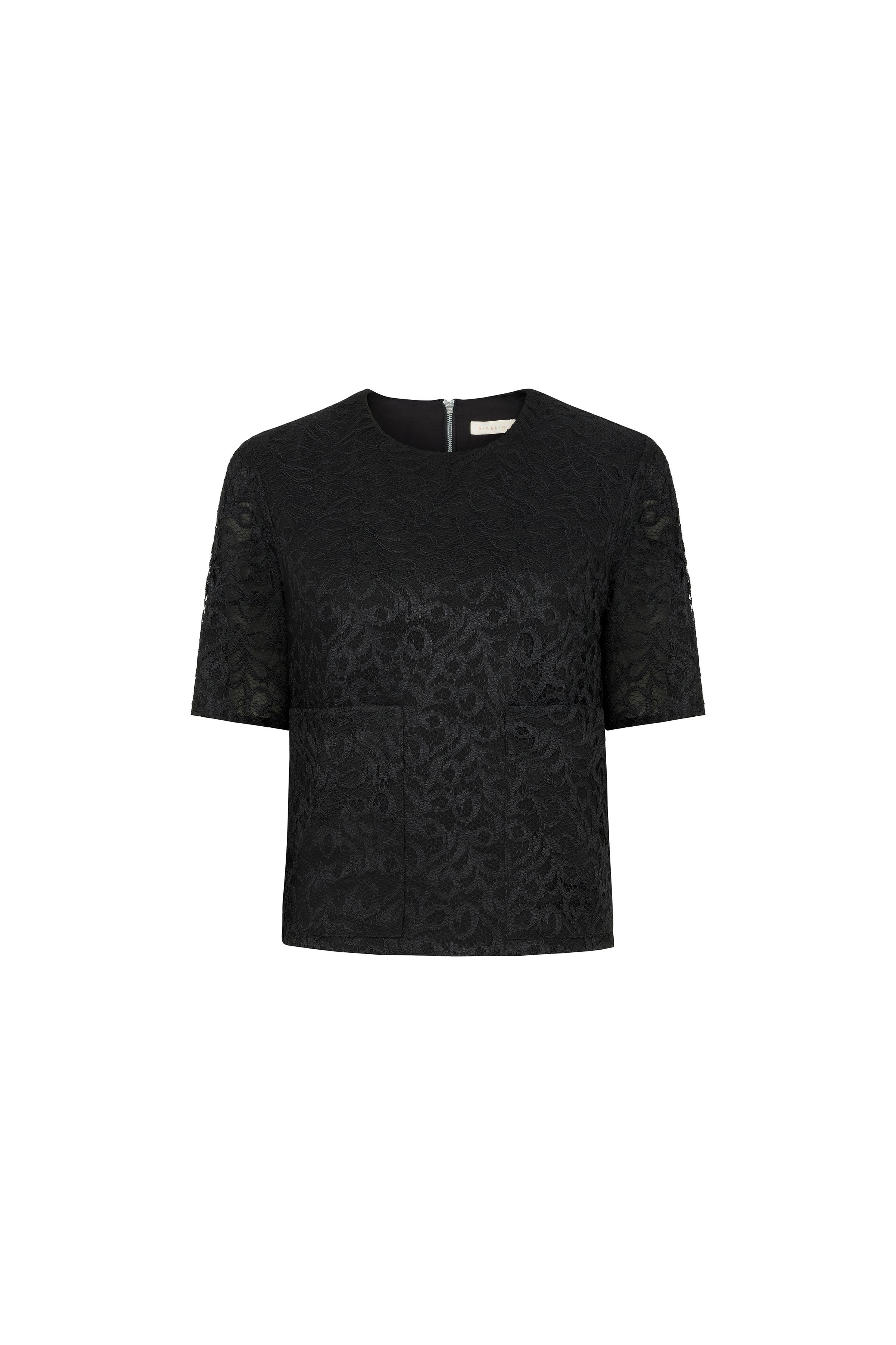 Kutu Form Dantel Bluz Siyah