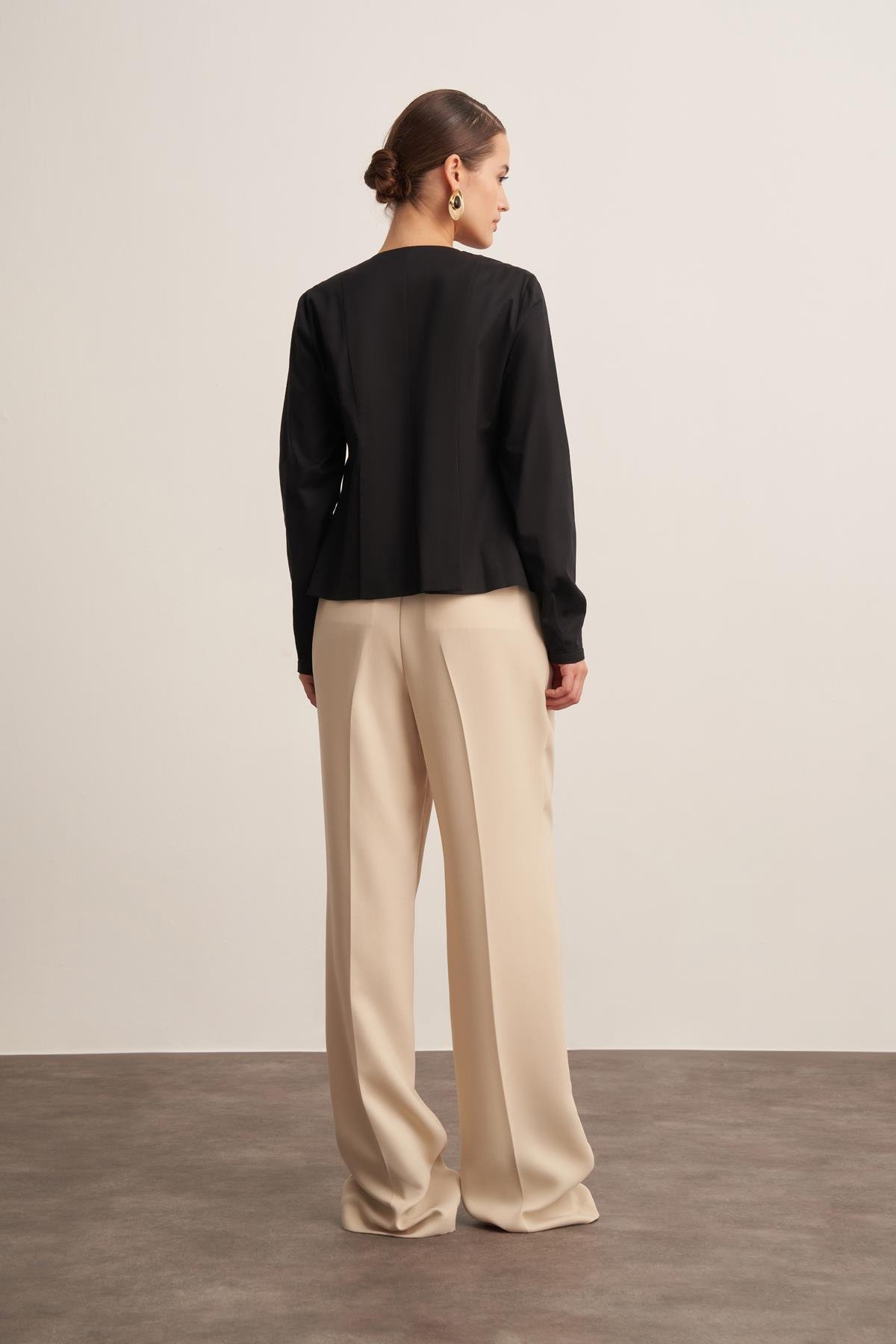 Panel Detaylı Siyah Soft Kadın Gömlek