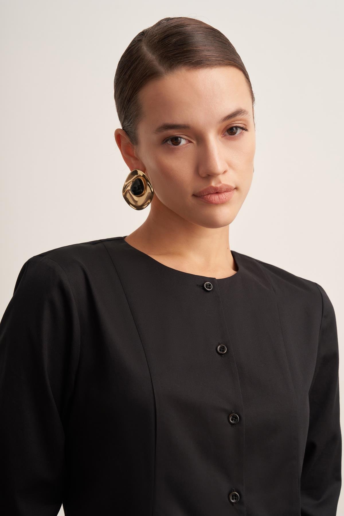 Panel Detaylı Siyah Soft Kadın Gömlek