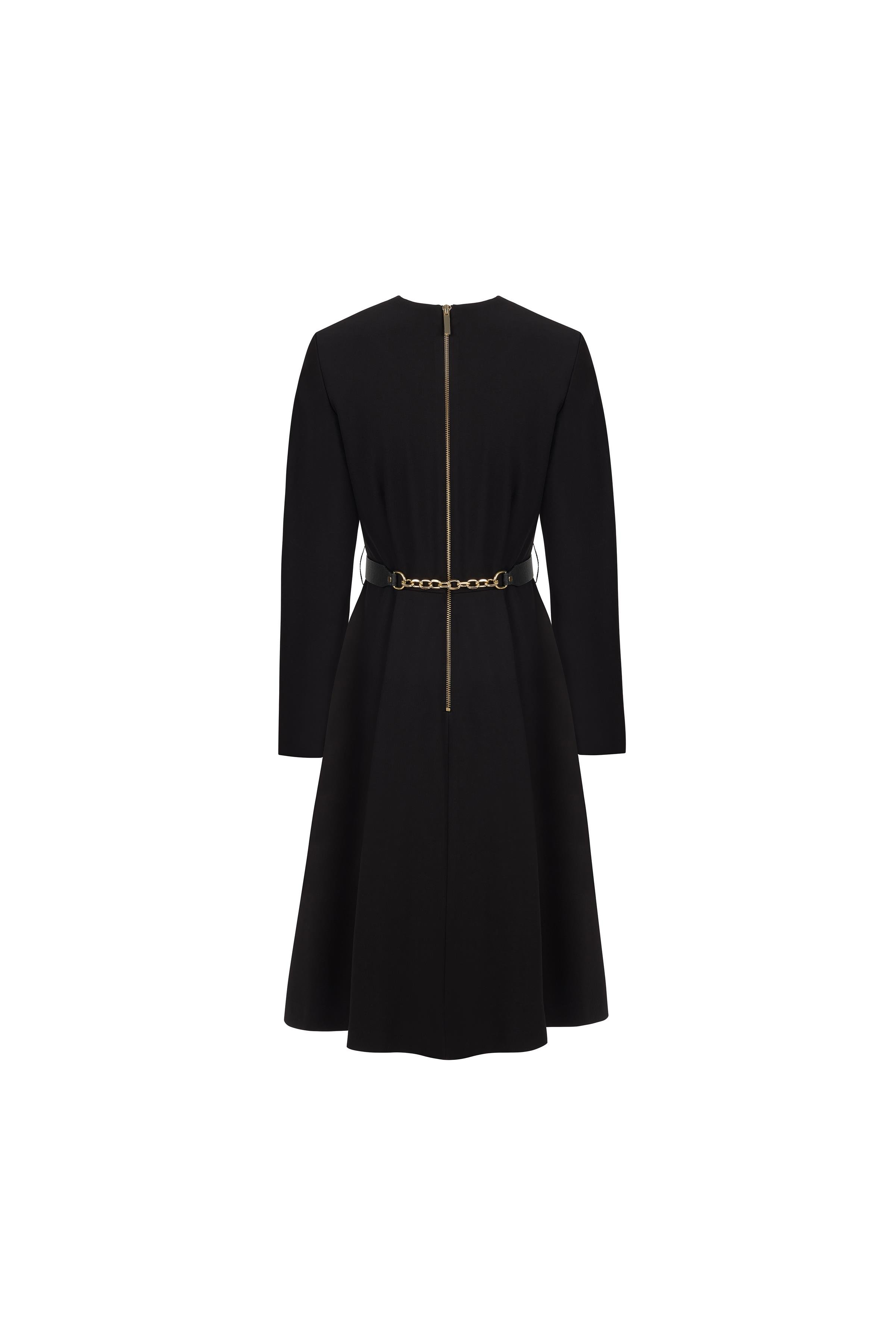 Pileli Poliviskon Elbise Siyah