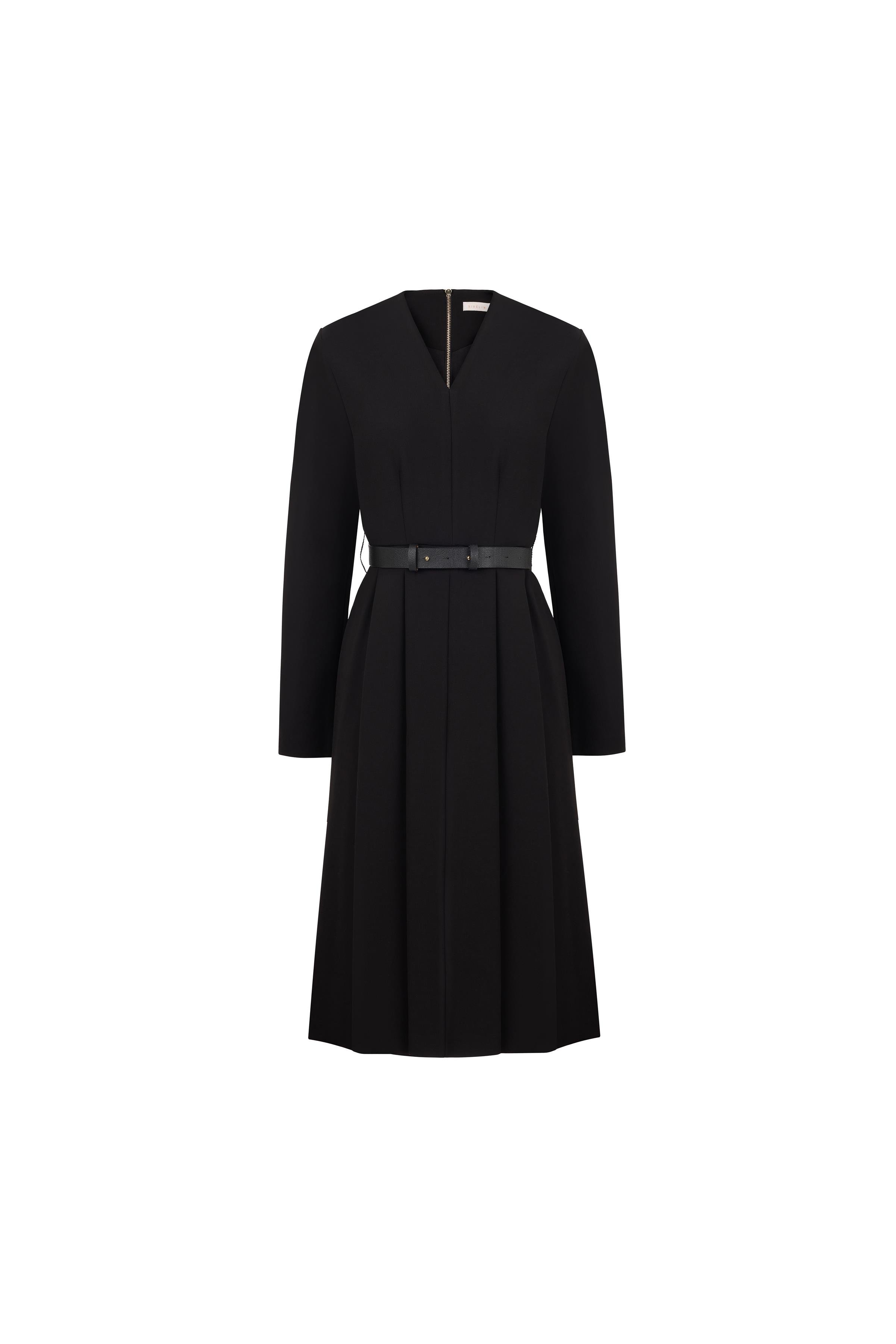 Pileli Poliviskon Elbise Siyah