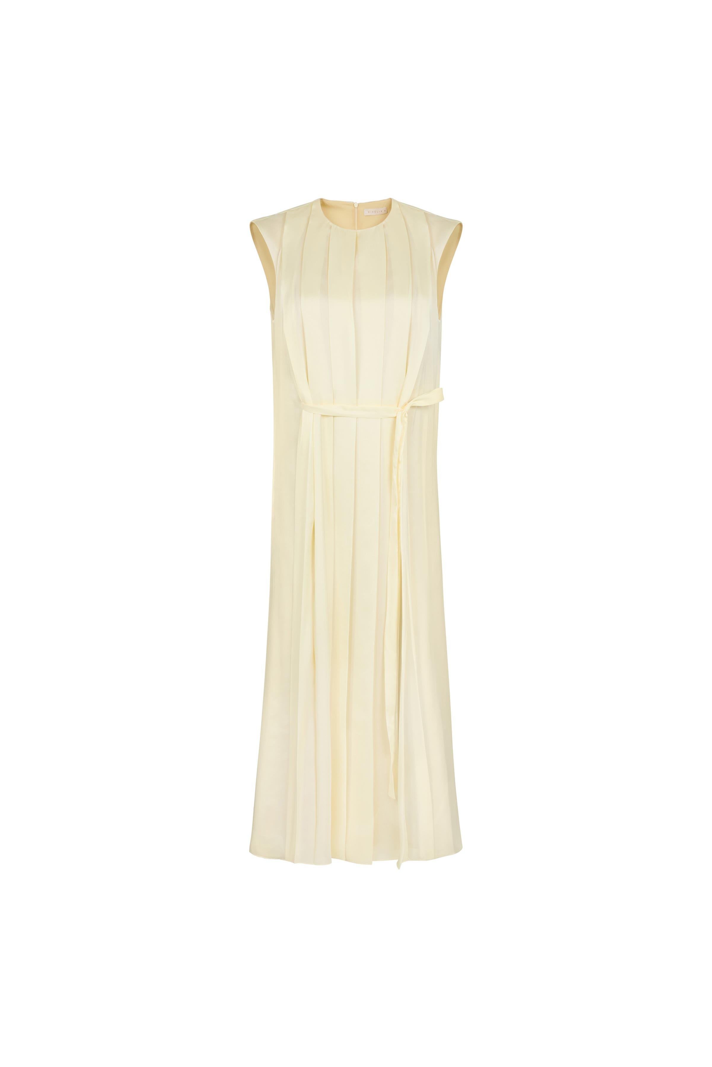 Pleated Satin Dress Lıght Gold