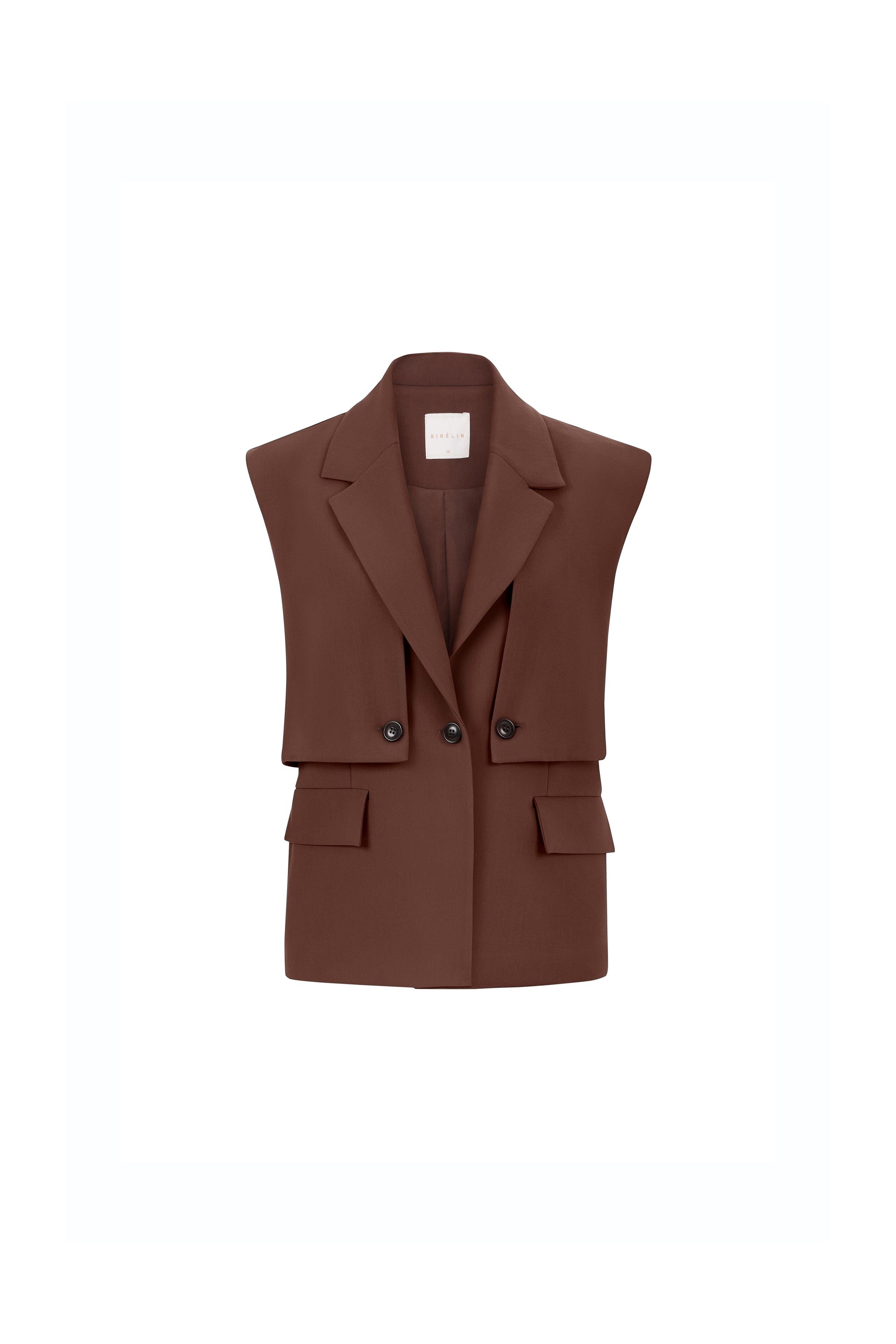 Windbreaker Detailed Polyester-viscose Vest Coffee