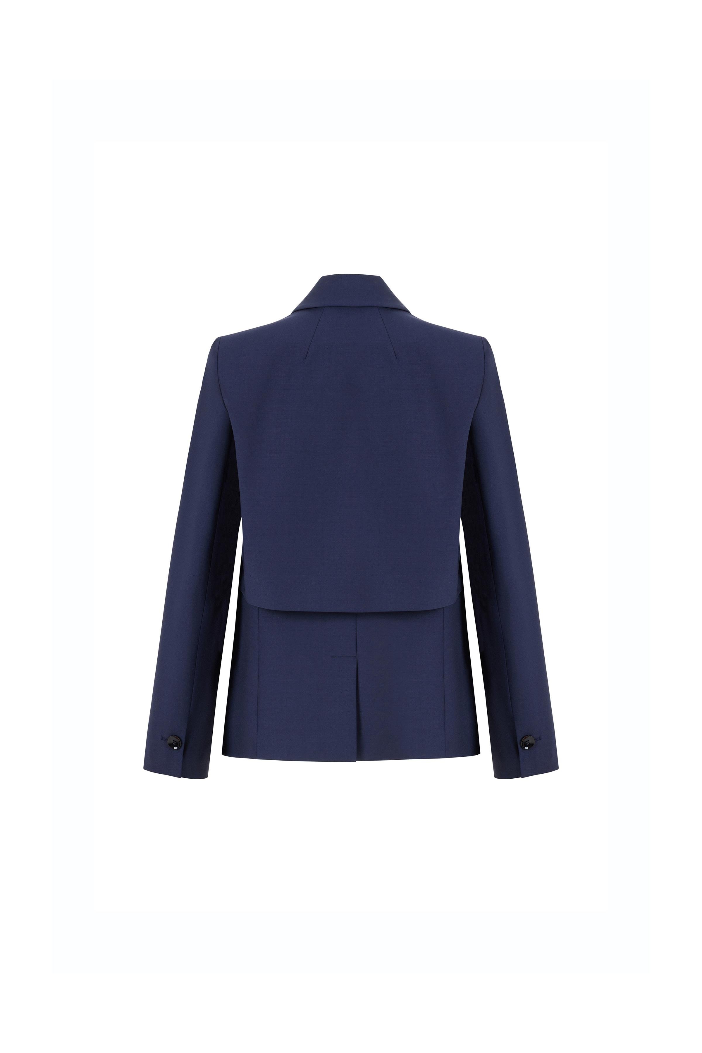 Windbreaker Detailed Wool Blend Jacket Navy