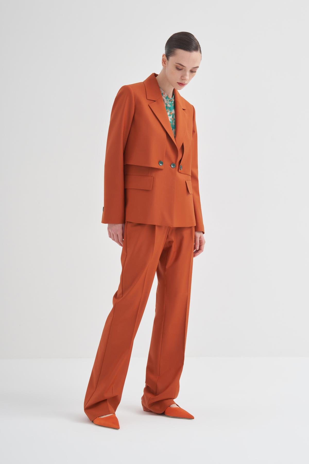 Rüzgarlık Detaylı Yün Karışımlı Ceket Turuncu