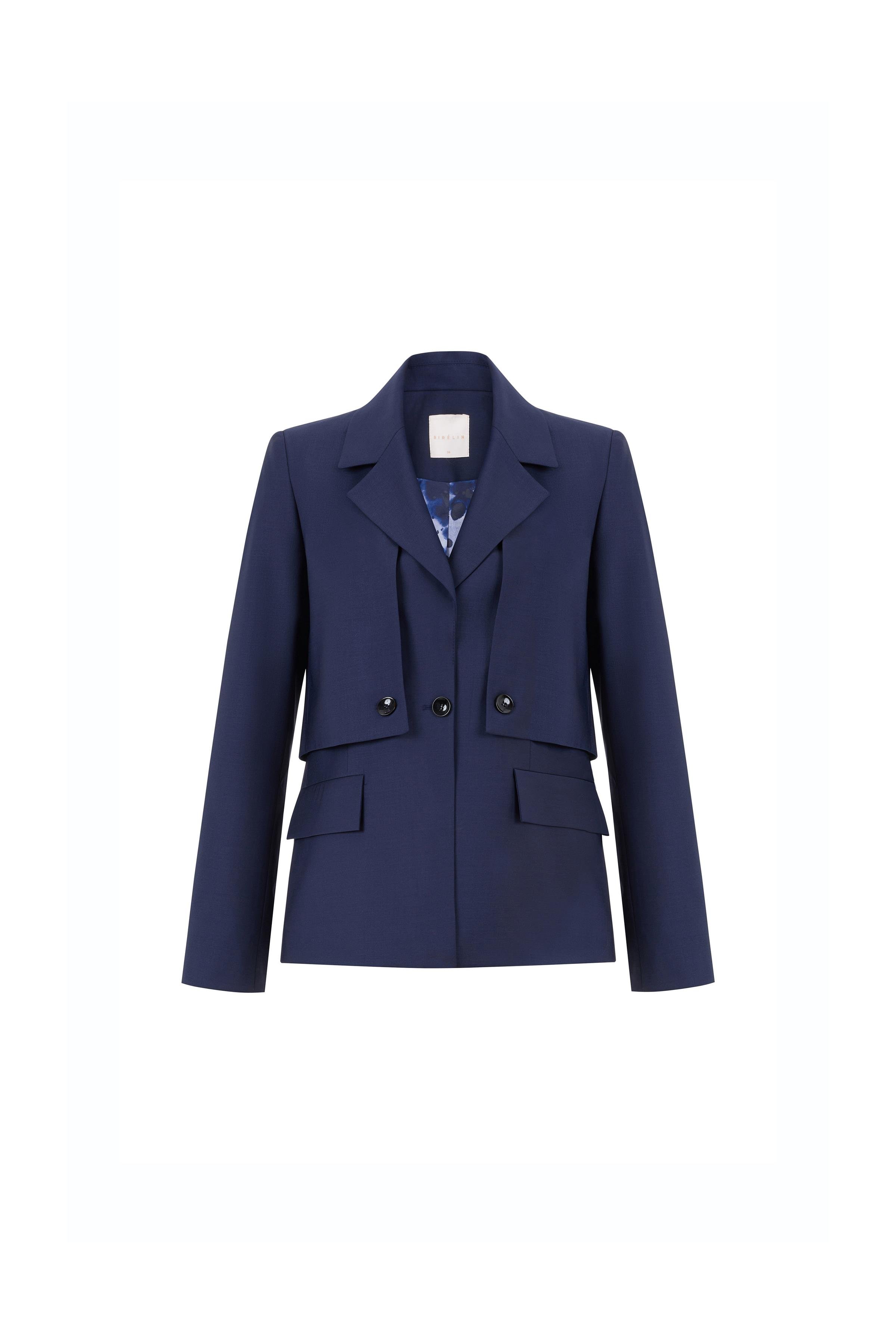 Windbreaker Detailed Wool Blend Jacket Navy