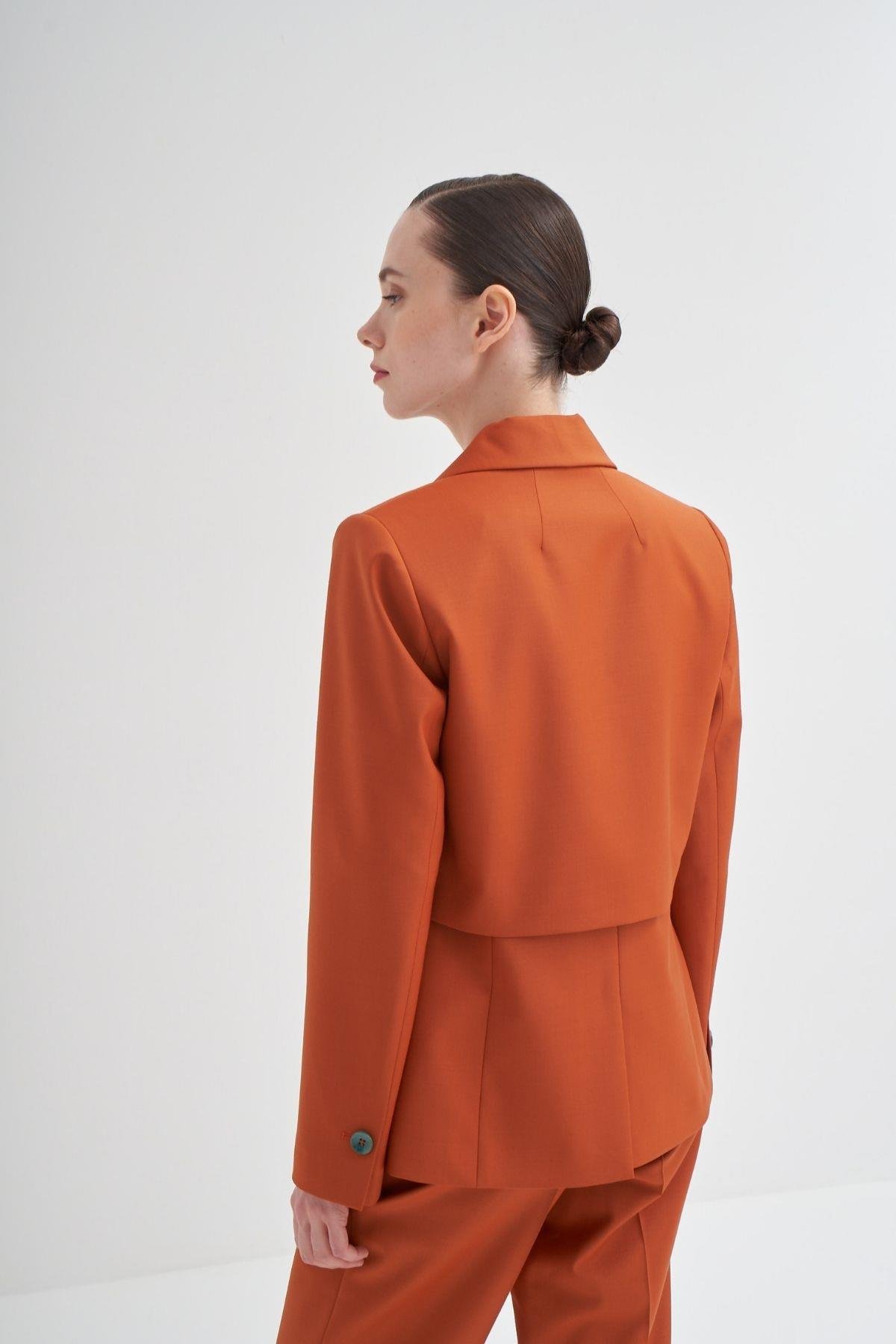 Rüzgarlık Detaylı Yün Karışımlı Ceket Turuncu