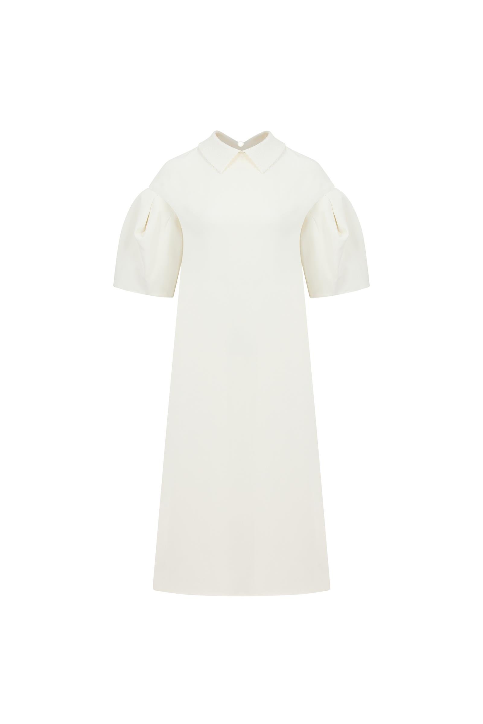 Seyyar Mat Payet Yakalı Krep Elbise Ekru