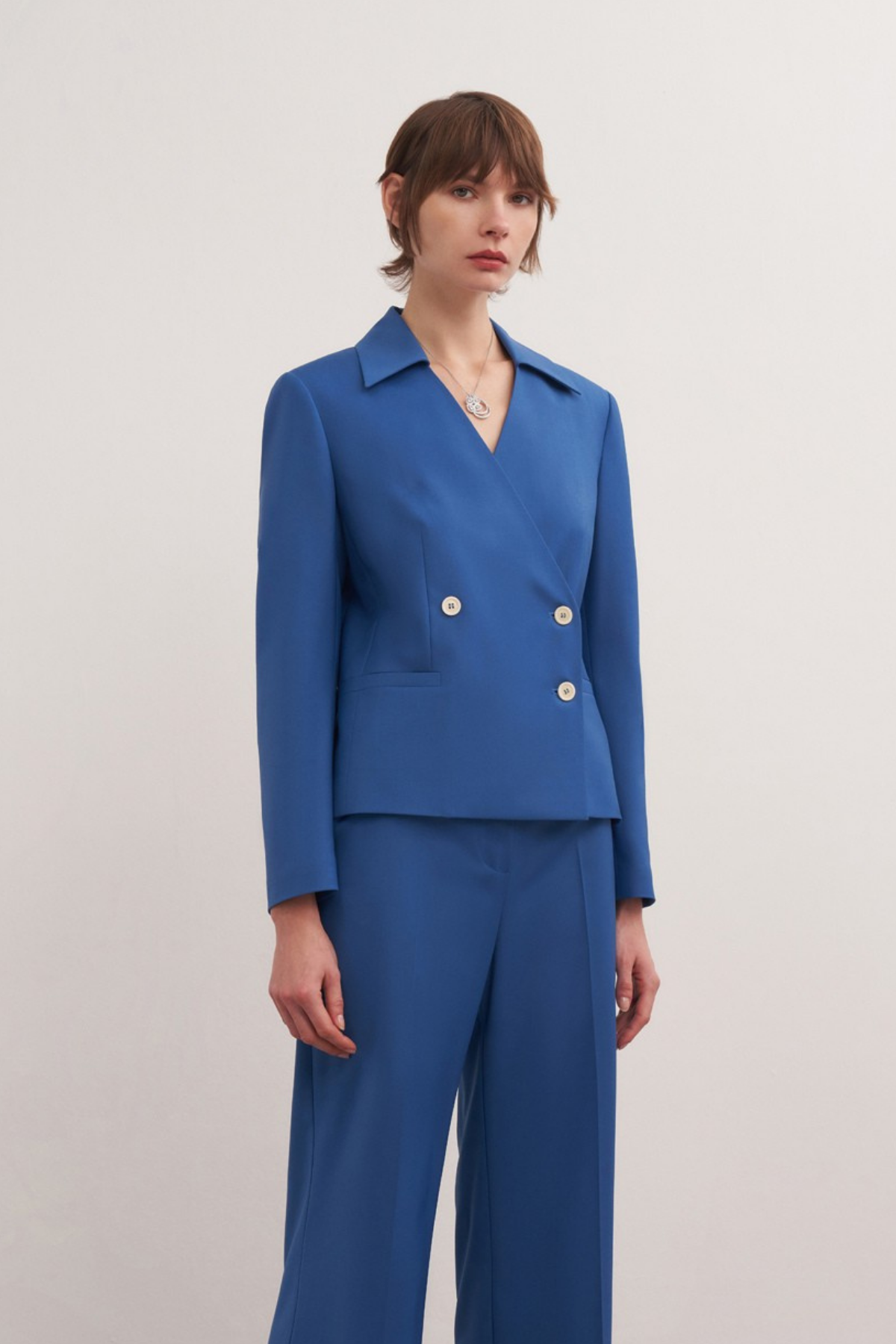 Şömiziye Yaka Yünlü Ceket Bazalt Mavisi