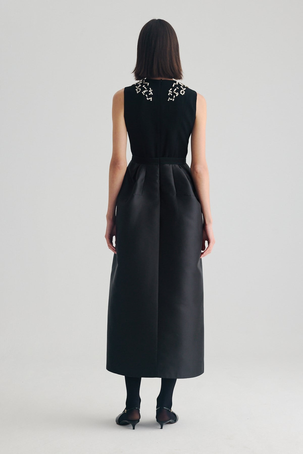 Stone Embroidered Box Dress Black