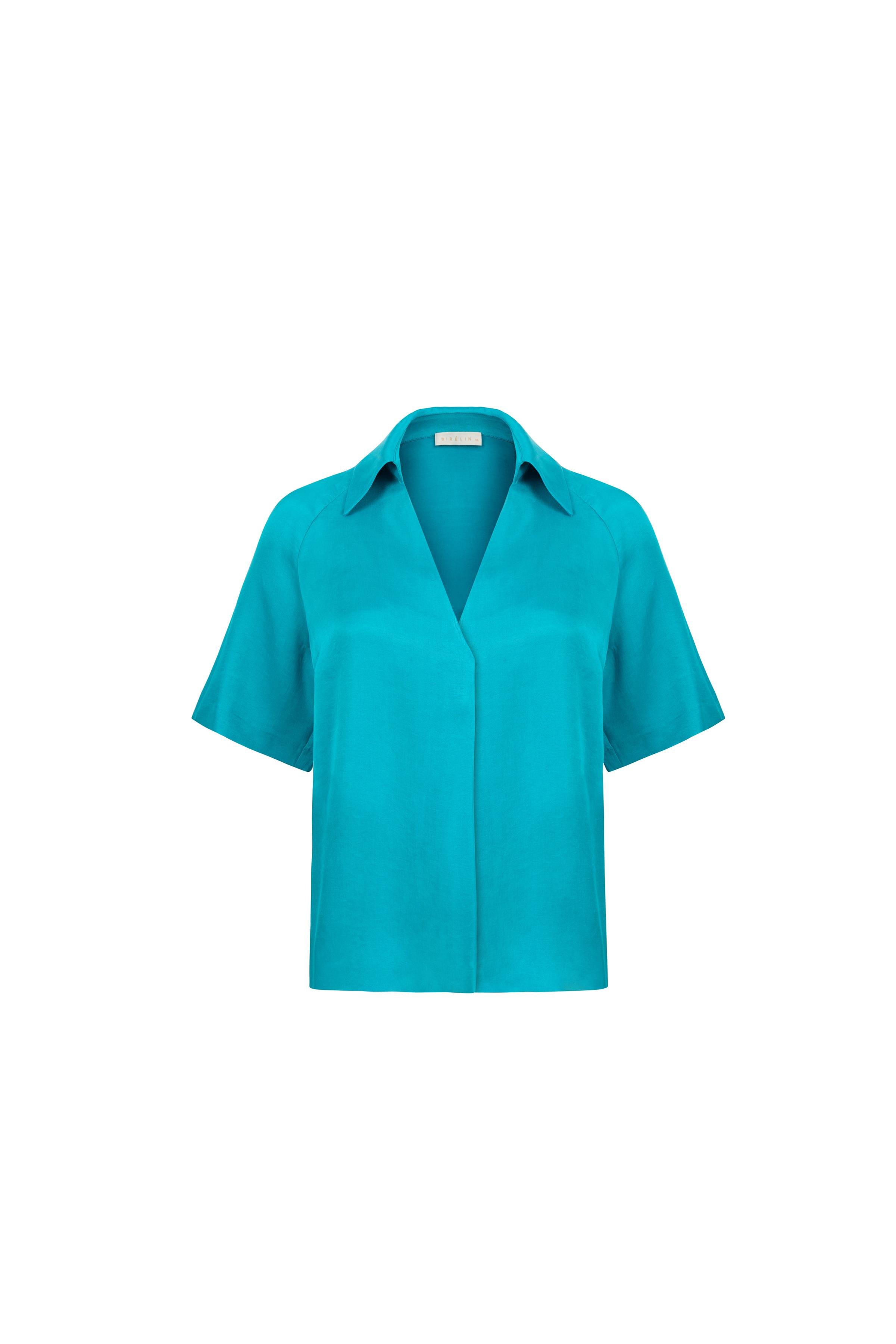 Tencel Karışımlı Bluz Su Mavisi