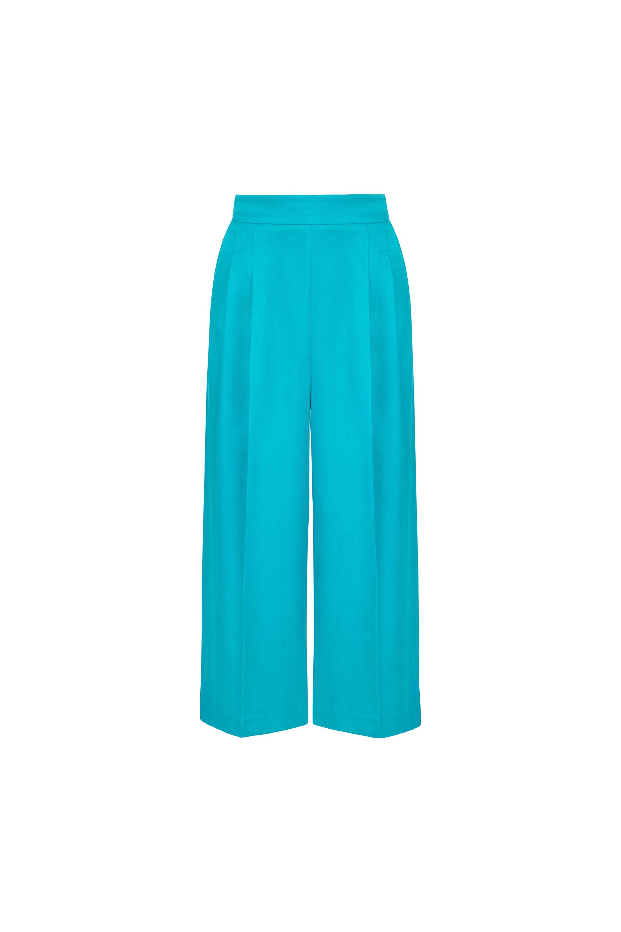 Tencel Karışımlı Culotte Pantolon Su Mavisi