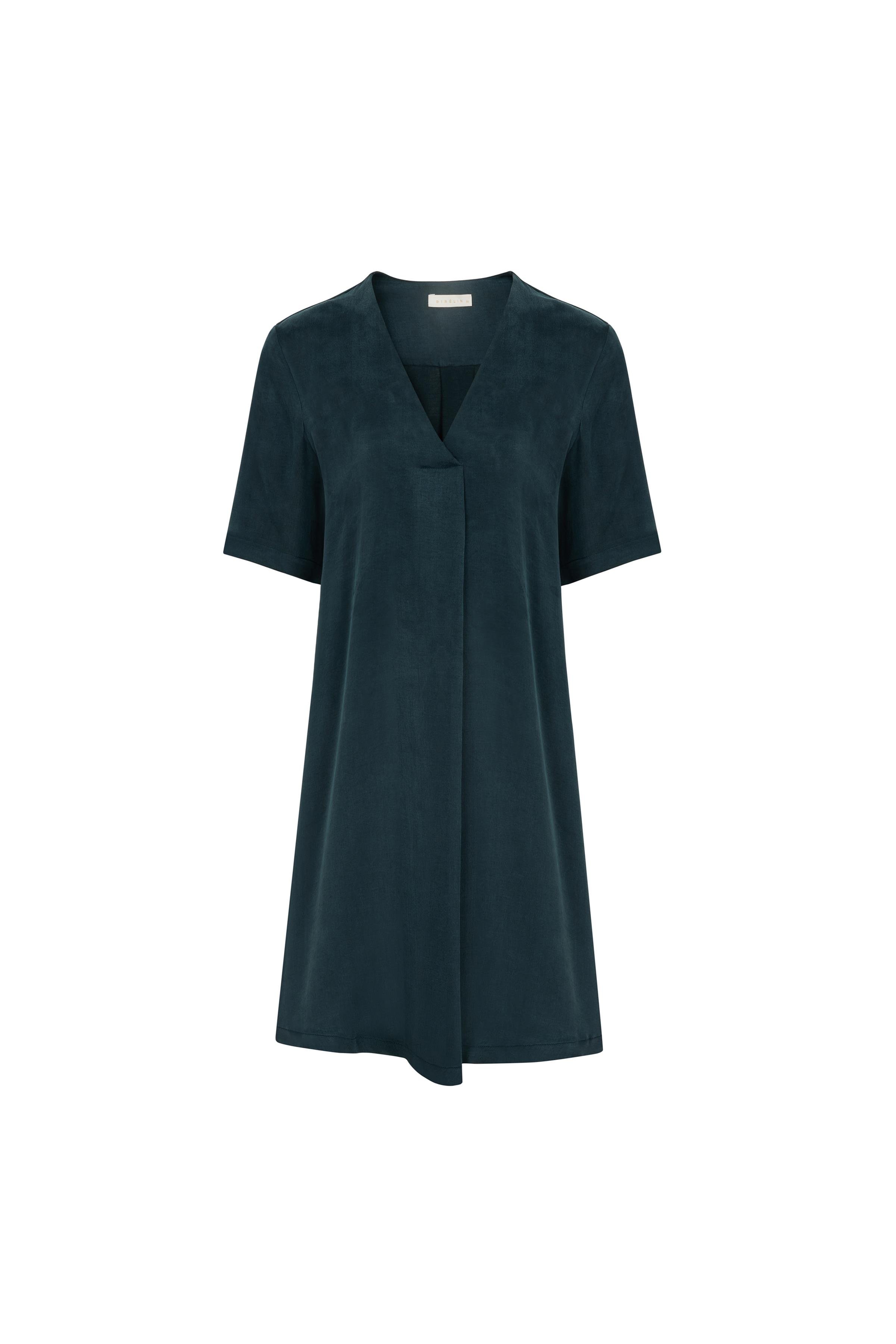 Tencel Karışımlı Diz Üstü Elbise Koyu Orman Yeşili