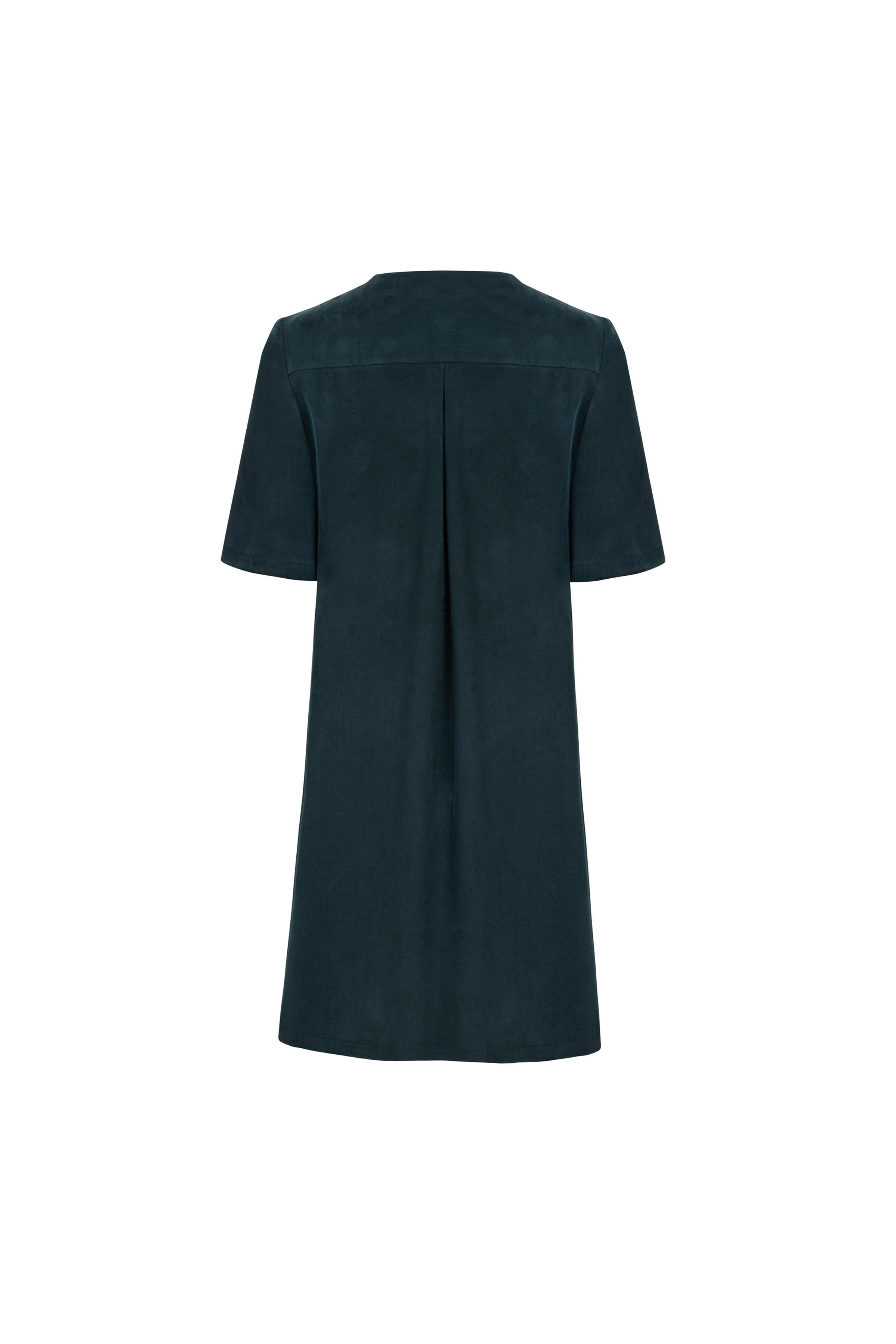 Tencel Karışımlı Diz Üstü Elbise Koyu Orman Yeşili