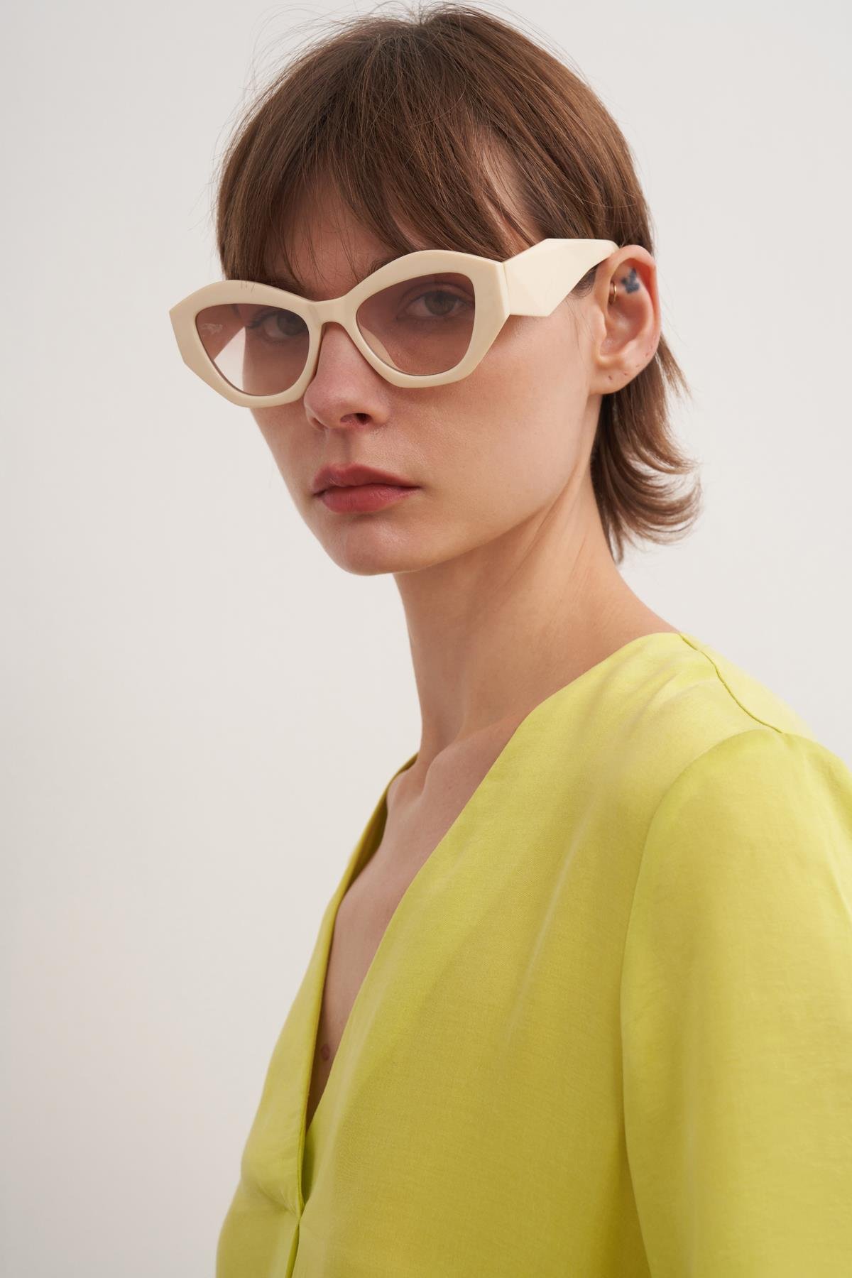 Tencel Karışımlı Diz Üstü Elbise Limon