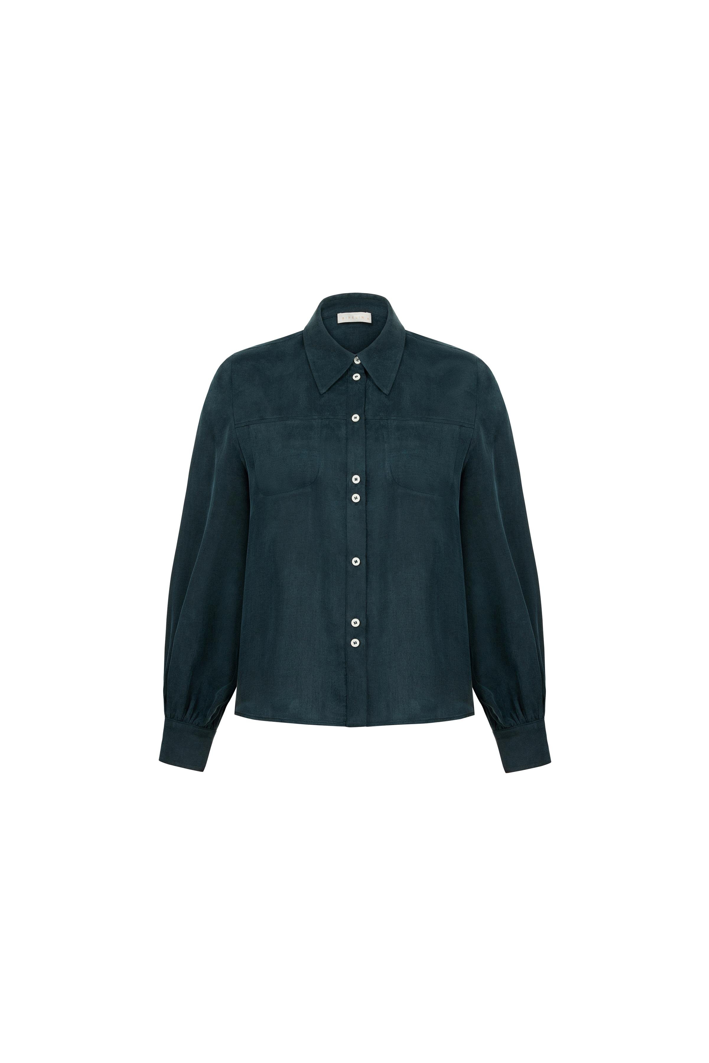 Tencel Karışımlı Gömlek Koyu Orman Yeşili