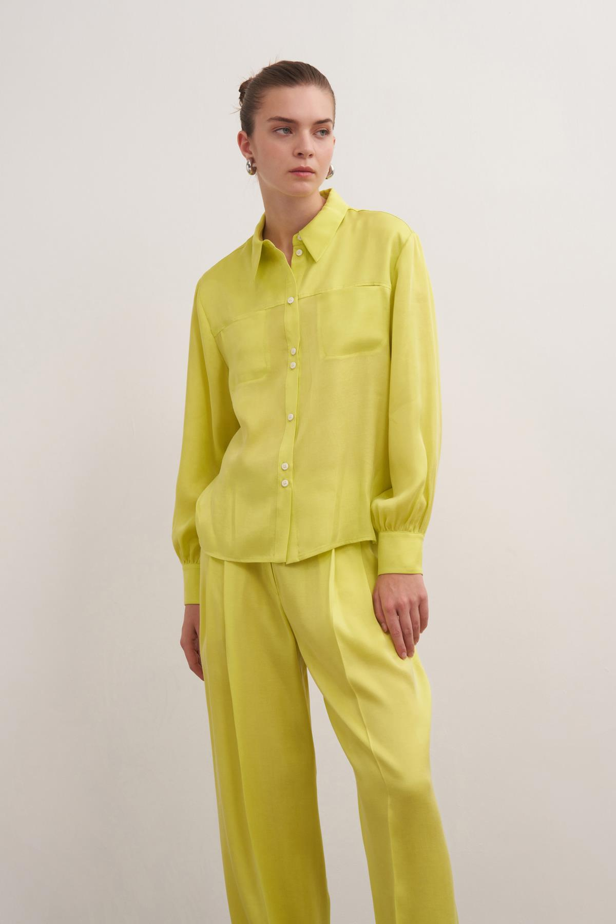 Tencel Karışımlı Gömlek Limon