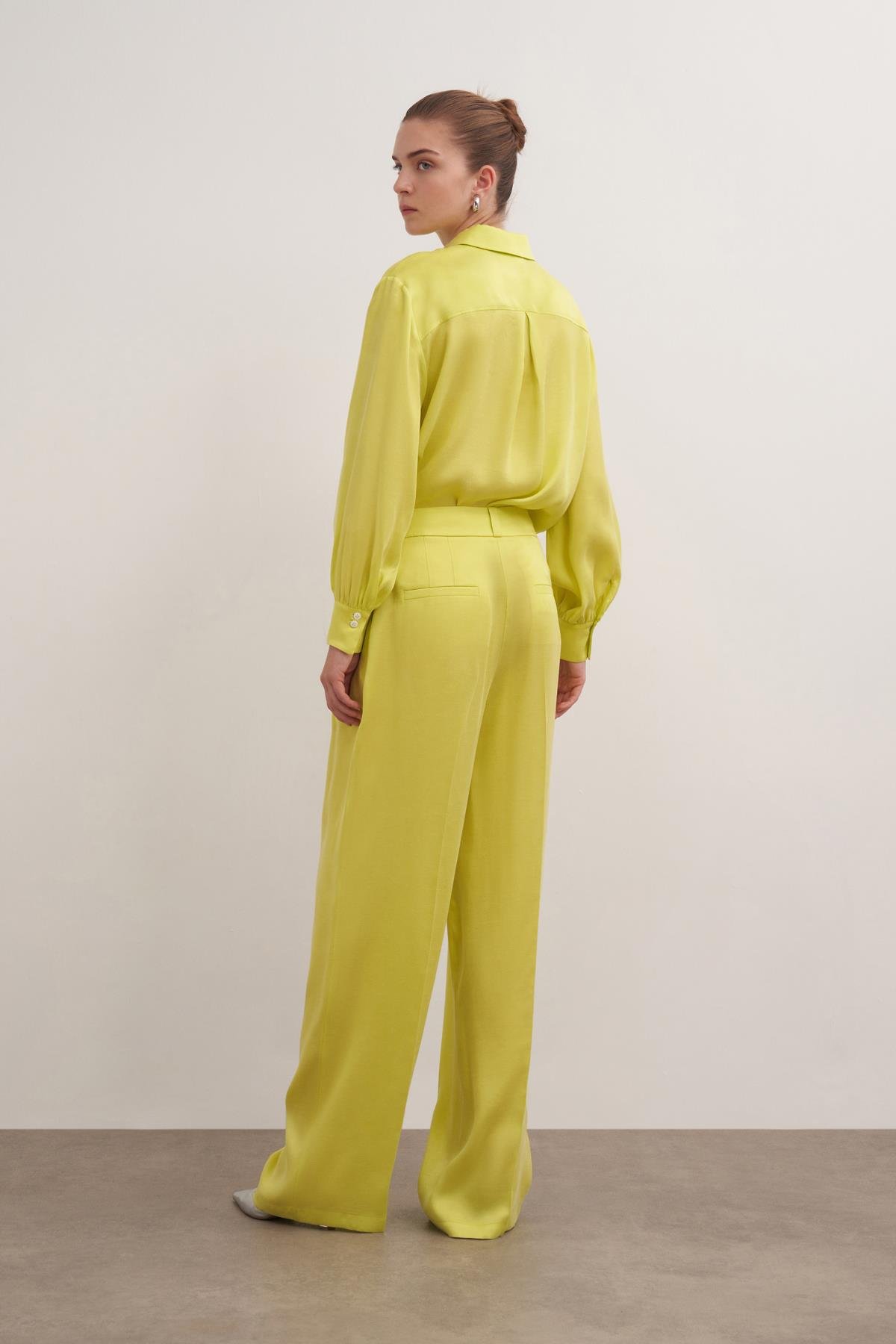 Tencel Karışımlı Palazzo Pantolon Limon