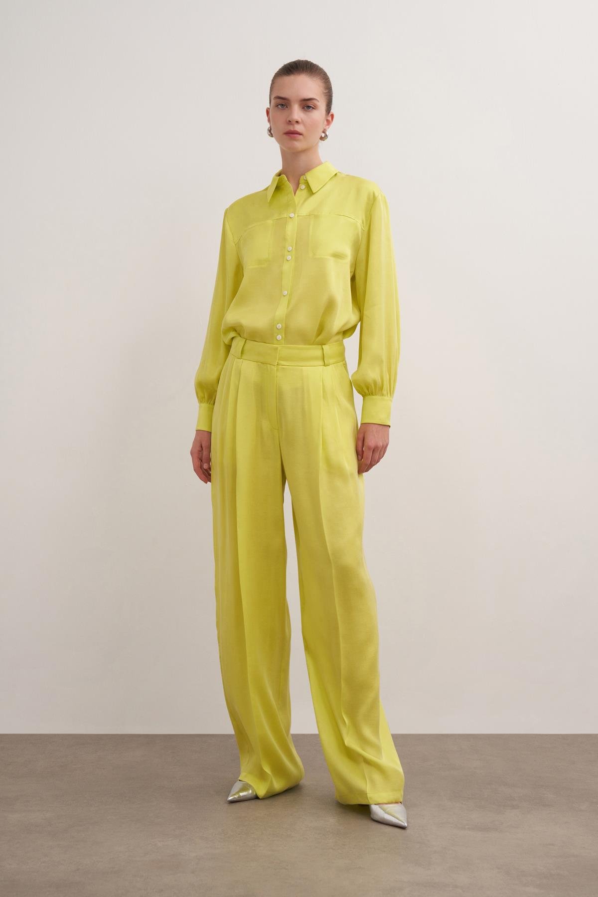 Tencel Karışımlı Palazzo Pantolon Limon