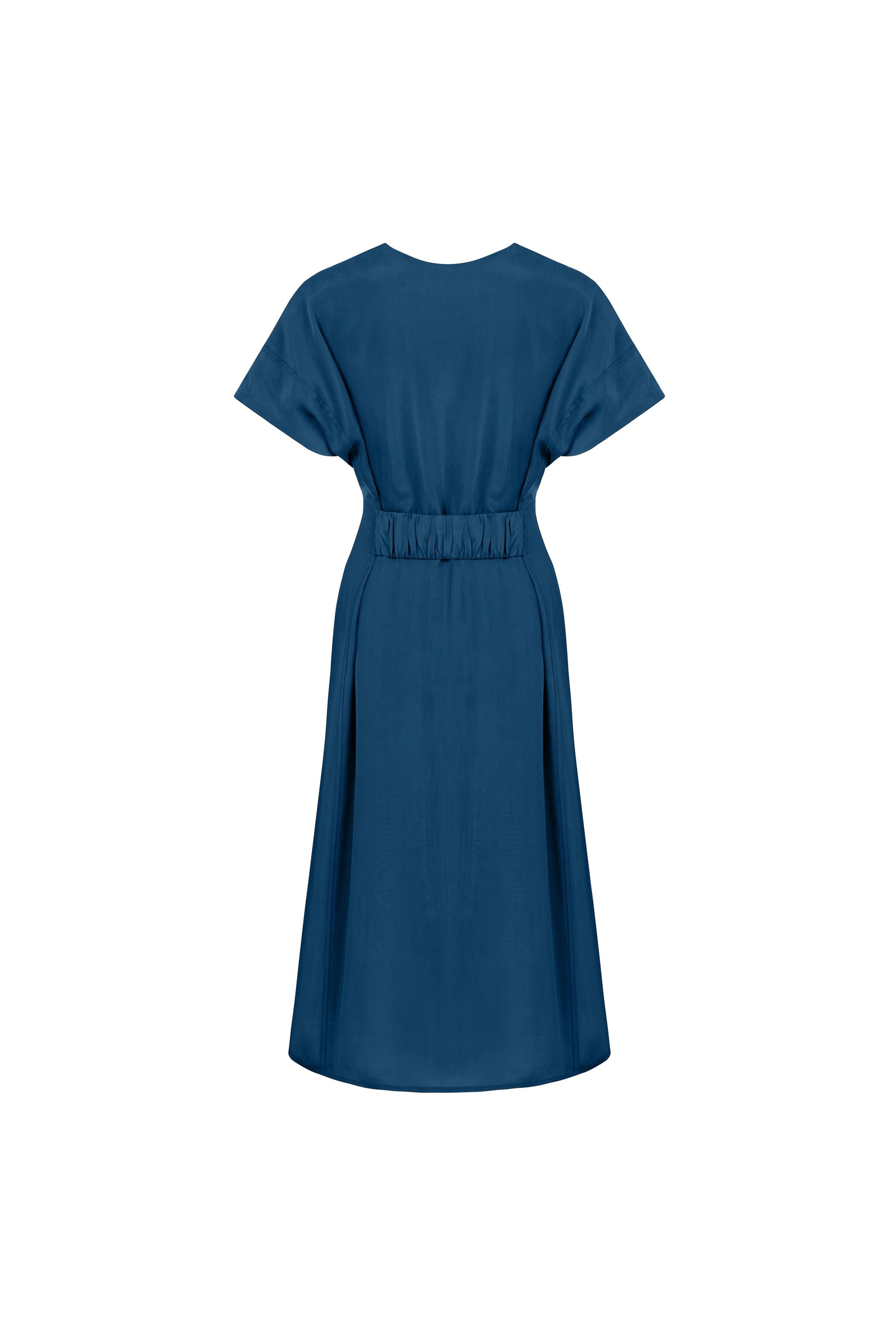 V Neck Cupro Dress Navy
