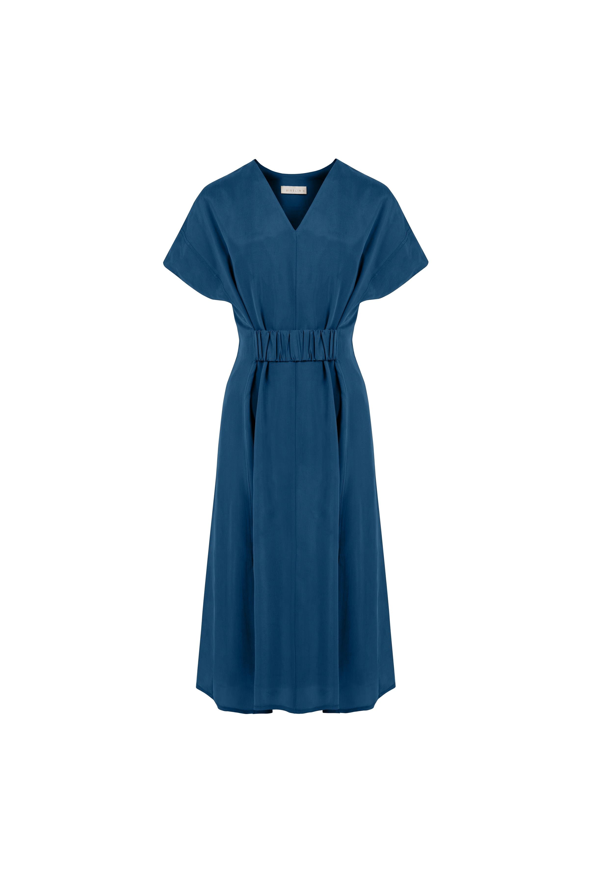 V Neck Cupro Dress Navy