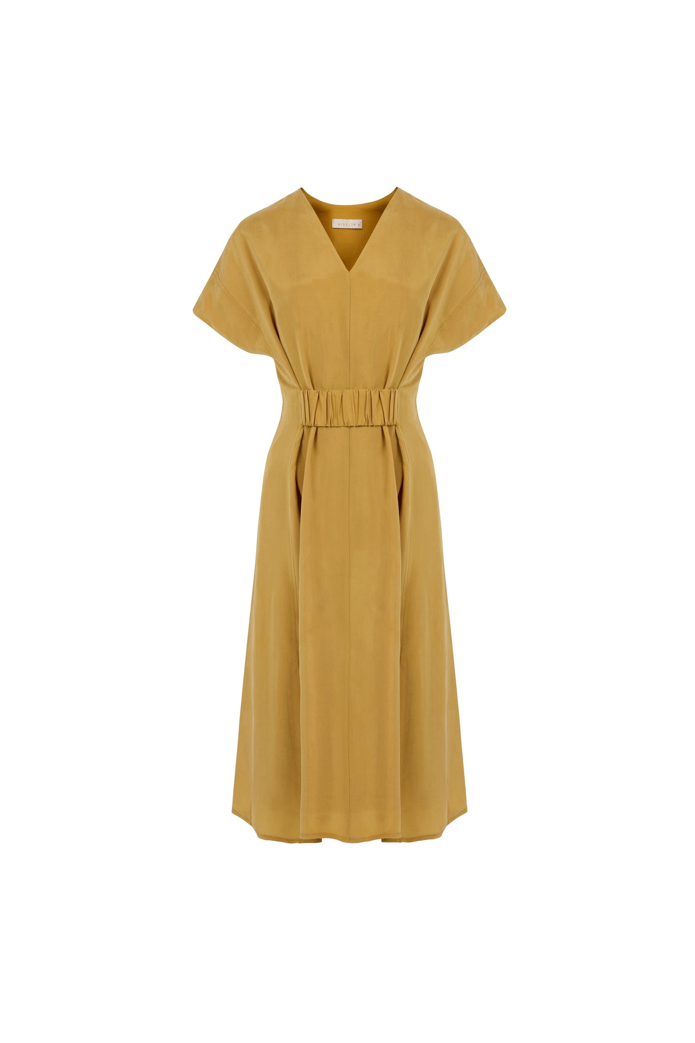 V Neck Cupro Dress Saffron