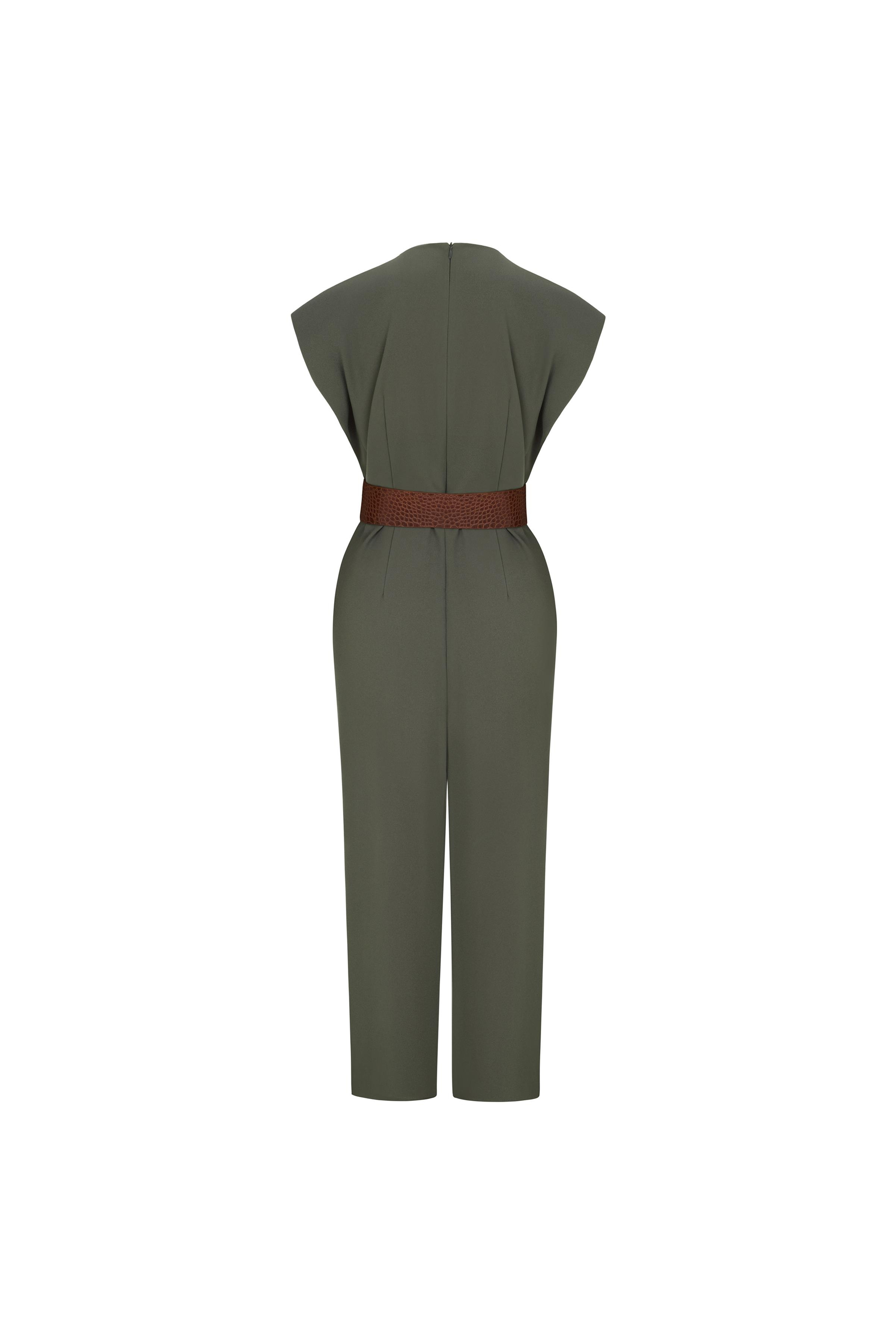 V-neck Crepe Jumpsuit Sea Kelp