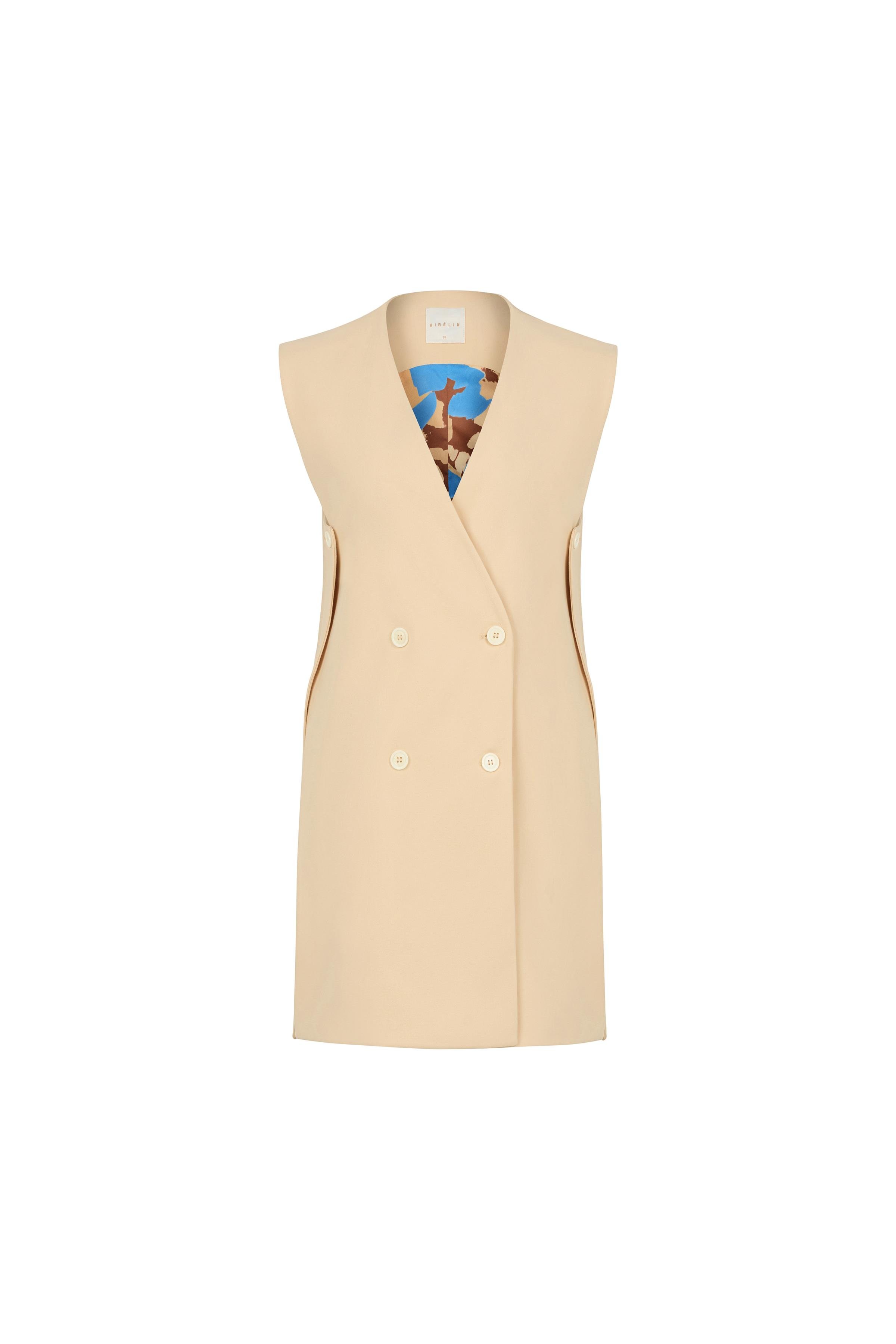 Yırtmaçlı Poliviskon Yelek Krem