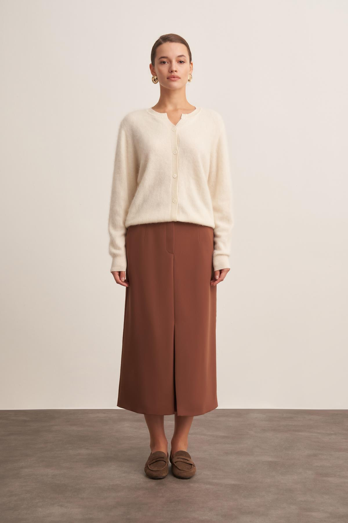 Yün Kaşmir Karışımlı Krem Kadın Hırka