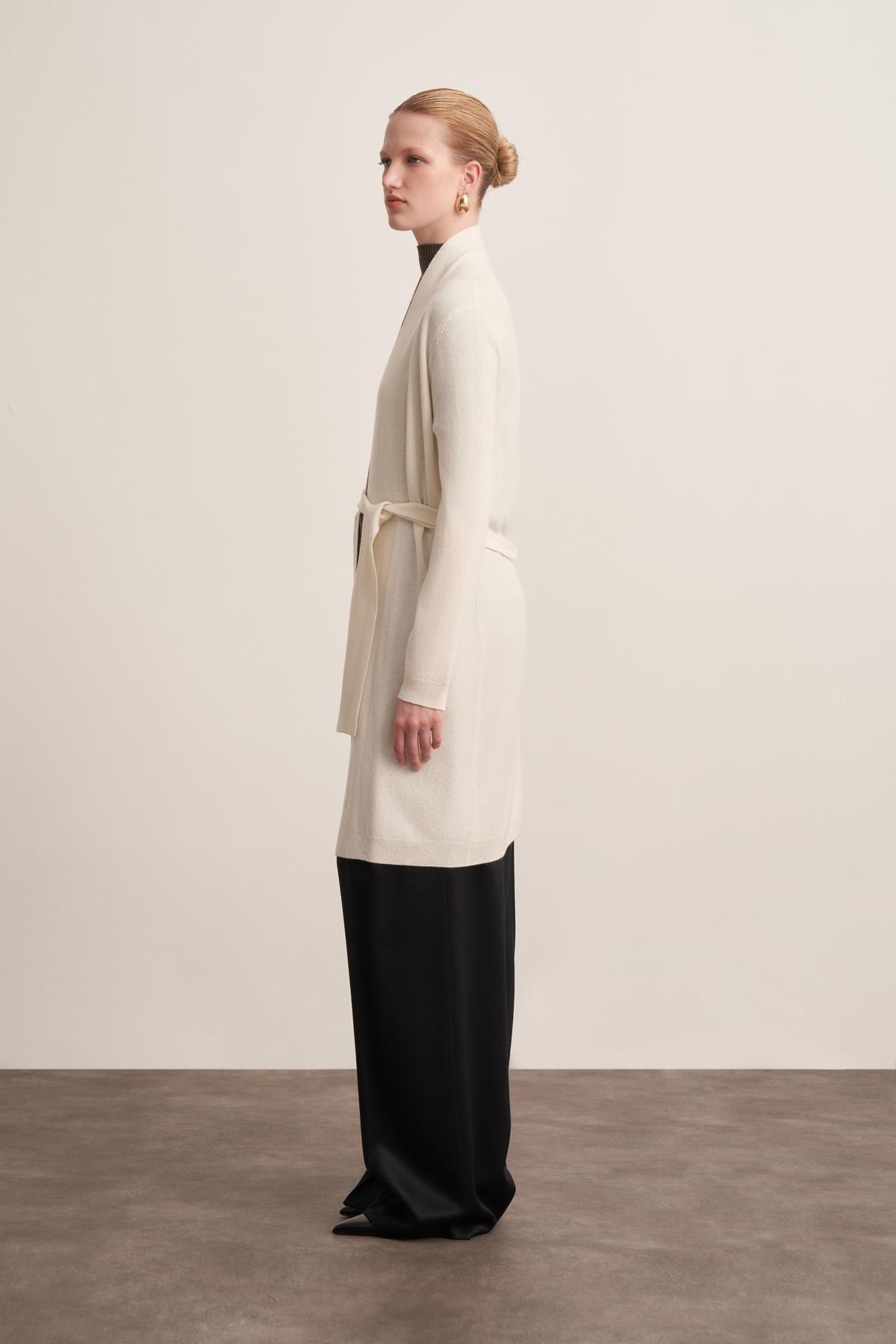 Yün Uzun Form Ekru Kadın Hırka 