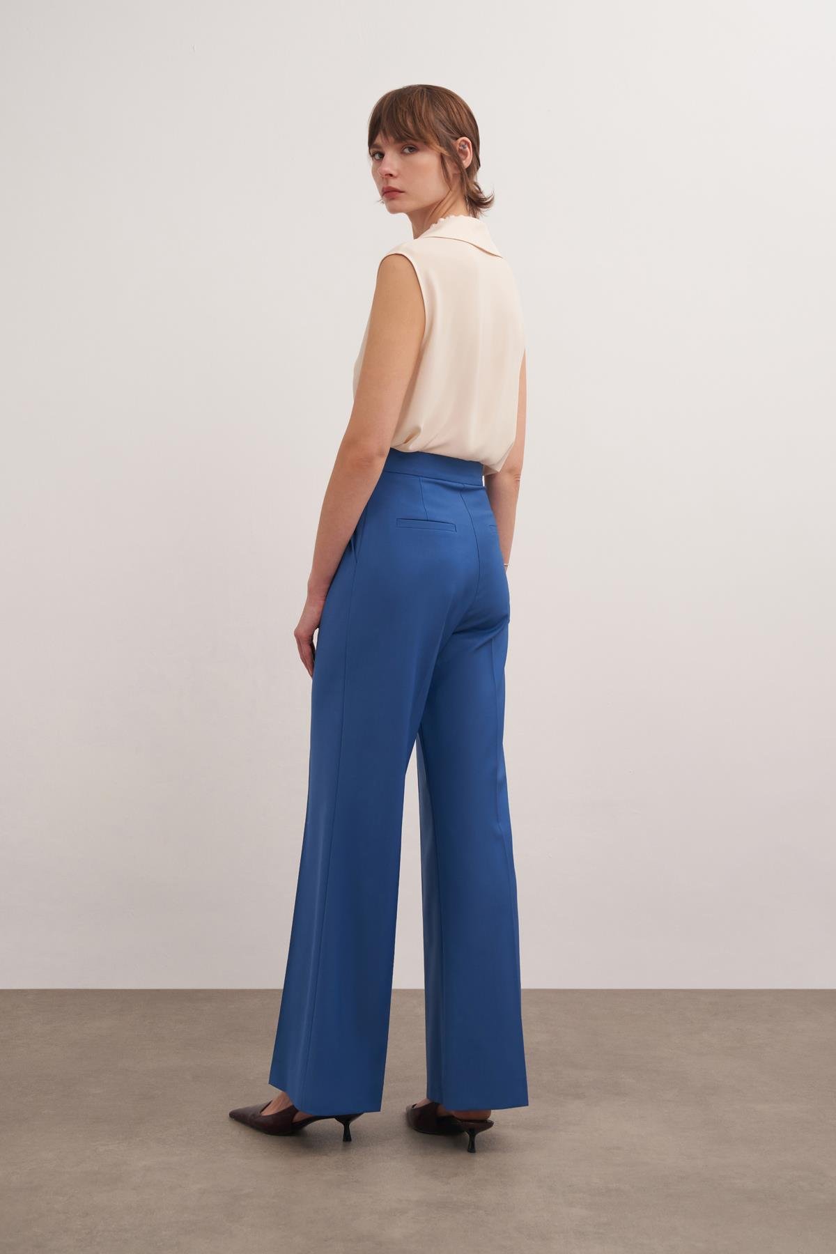 Yünlü Bol Paça Pantolon Bazalt Mavisi